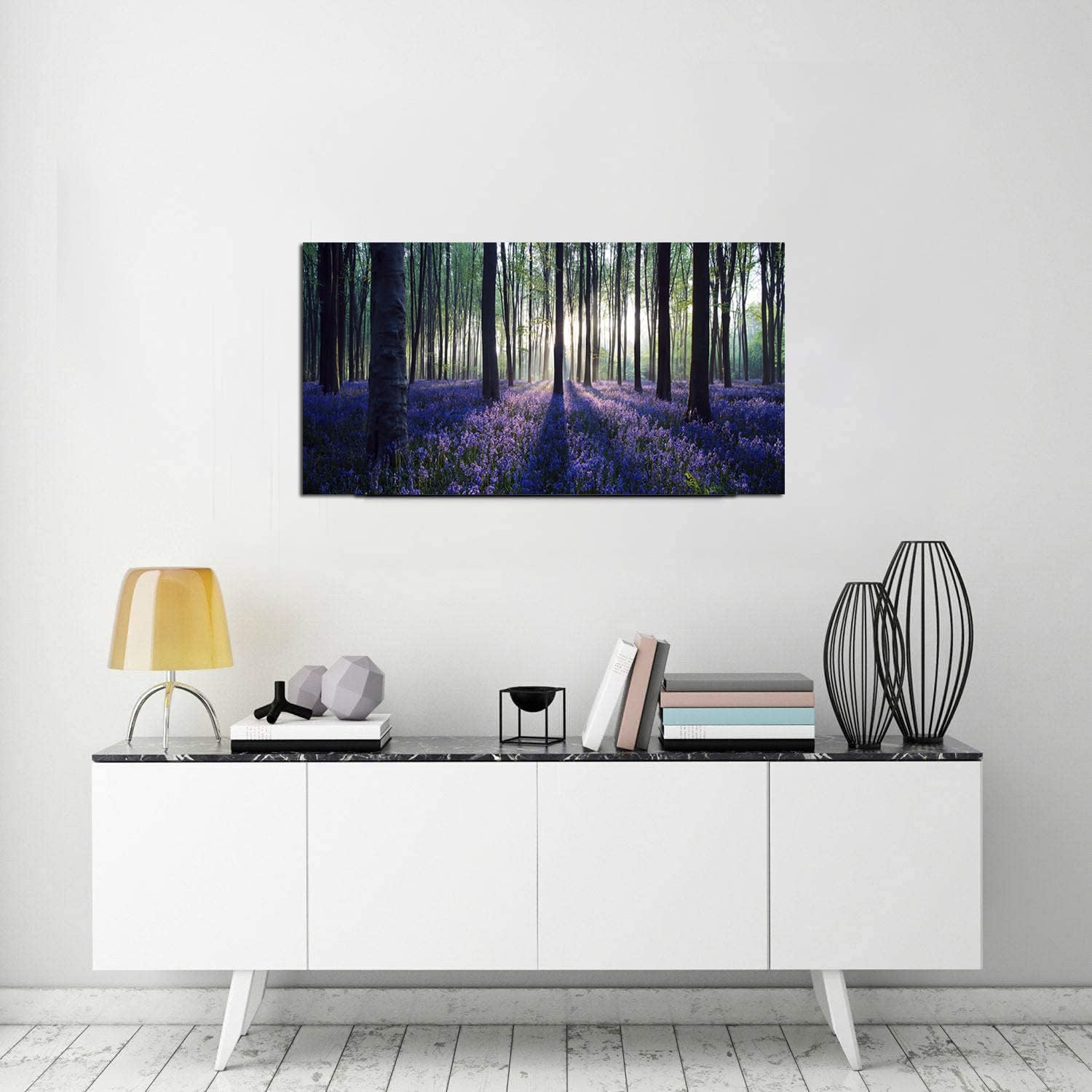 Canvas Wall Art Sunshine In Forests With Purple Lavender Flower Painting Print Long Canvas Artwork Contemporary Nature Picture F