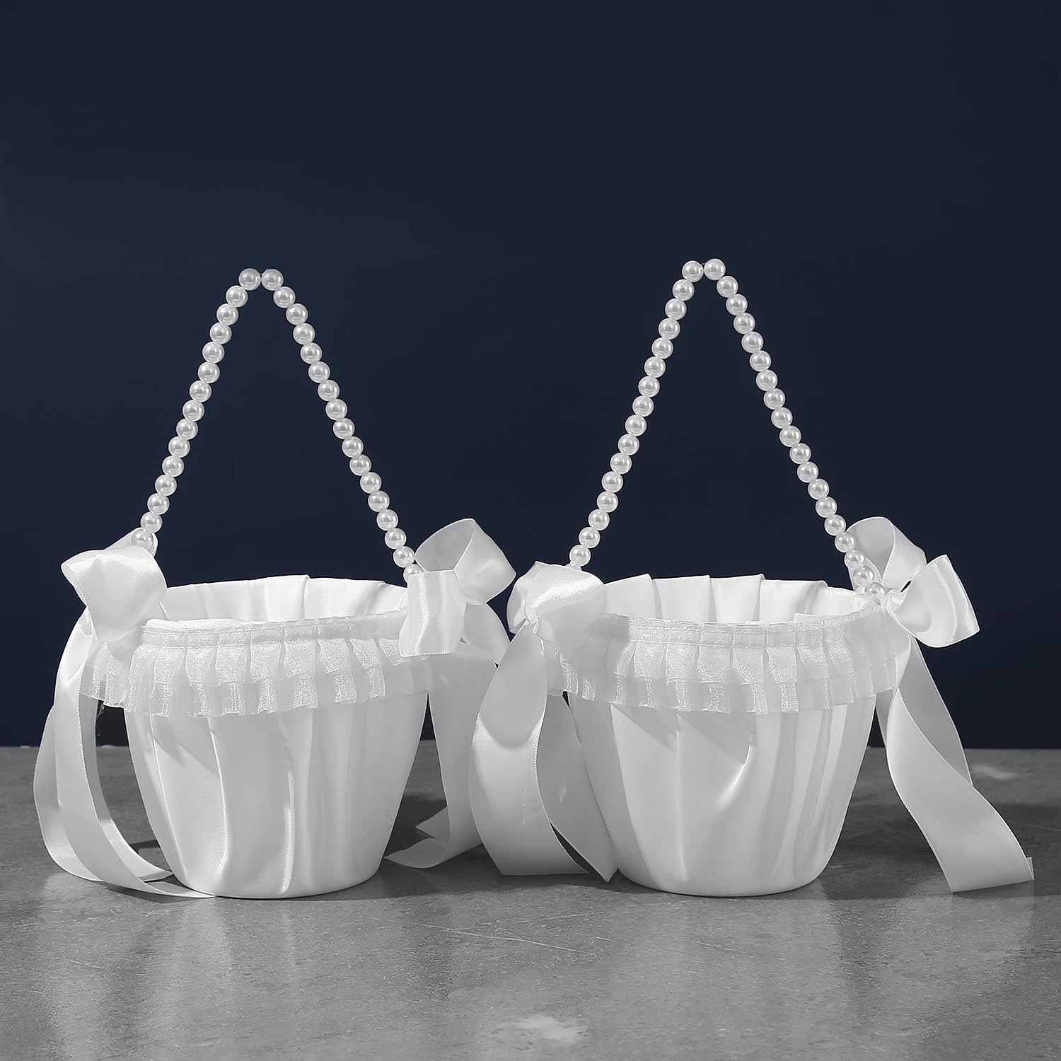 True Love Gift 2 Pcs Flower Girl Basket With Pearl Handle Flower Girl Baskets For Weddings