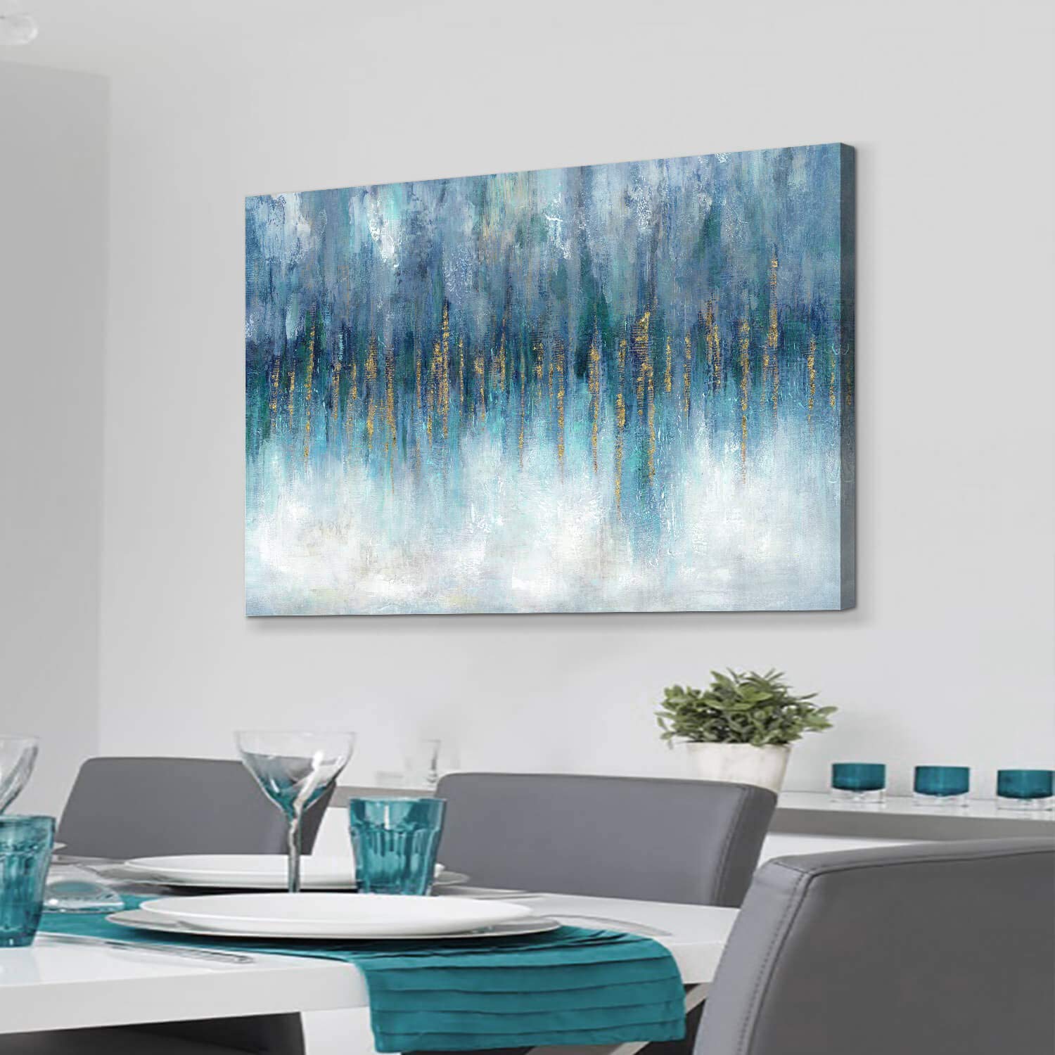 Abstract Art Canvas Painting Picture: Large Artwork Picture With Hand Painted Gold Foils Textured Wall Art For Walls (45'' X 30'