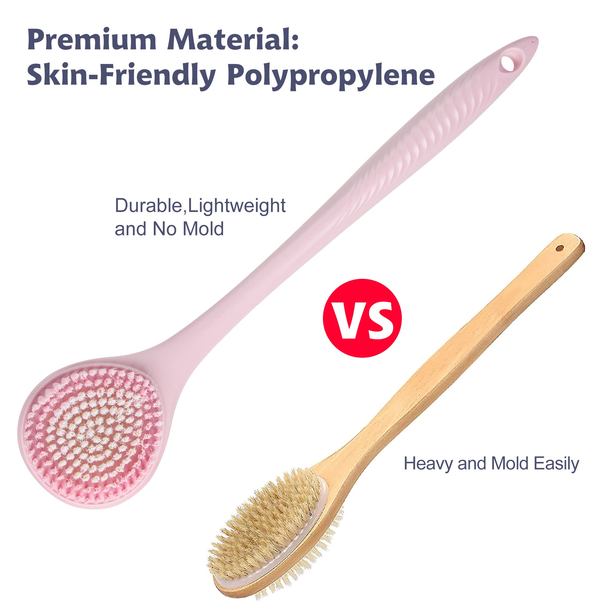 Bedelite Back Bath Brush Long Handle For Shower Of 2 - Soft Shower Brush For Men  Women,Back Brush Scrubber - 164 Long Skin Exfo