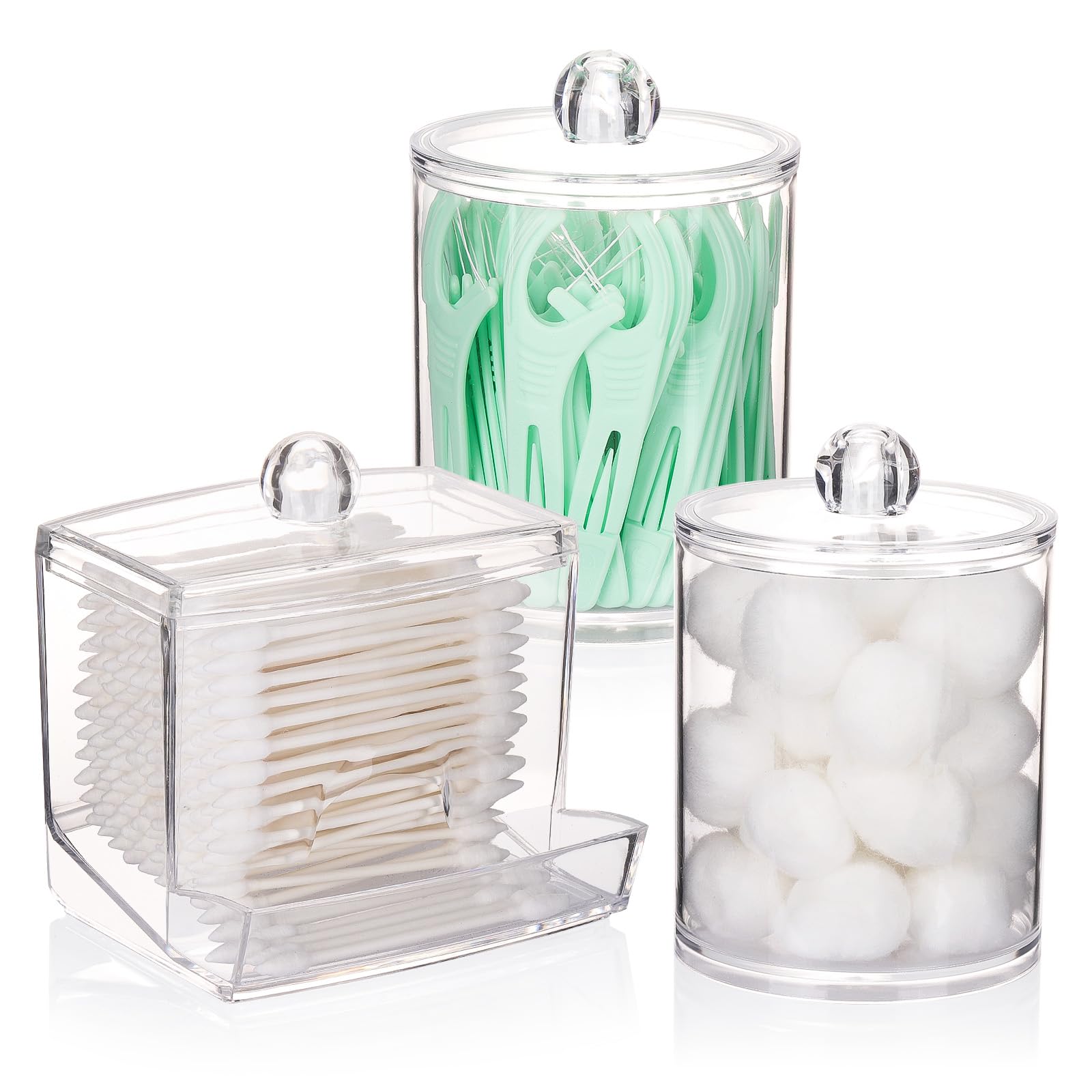 Tbestmax Qtips Dispenser Bathroom Container, 10/12 Oz Big Cotton Ball Holder, Clear Plastic Apothecary Jar Organizer For Storage