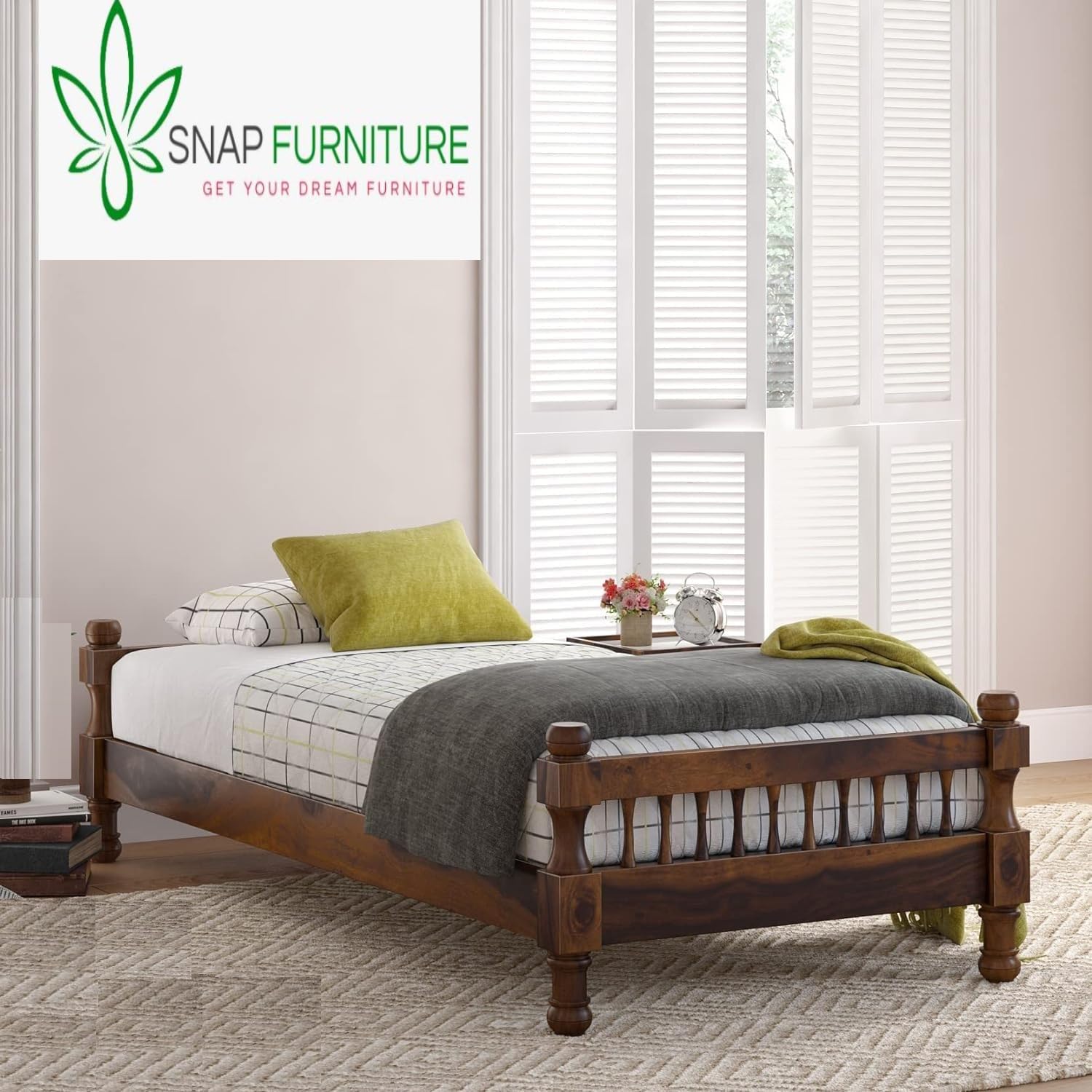 New Look Furniture Solid Sheesham Wood Single Size Bed Without Storage| |Wooden Palang Single Kids Bed For Bedroom Walnut S1 (2