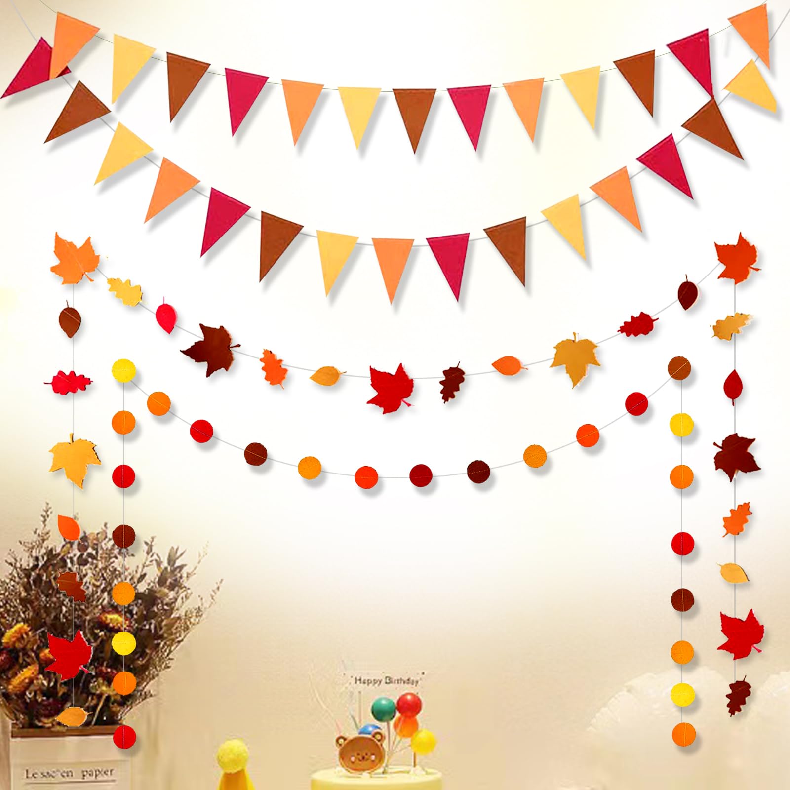 Happy Felt Fall Garland Banner,No Diy, Thanksgiving Orange Hanging Streamer Thankful Pennant Banner Triangle Flag For Harvest Au