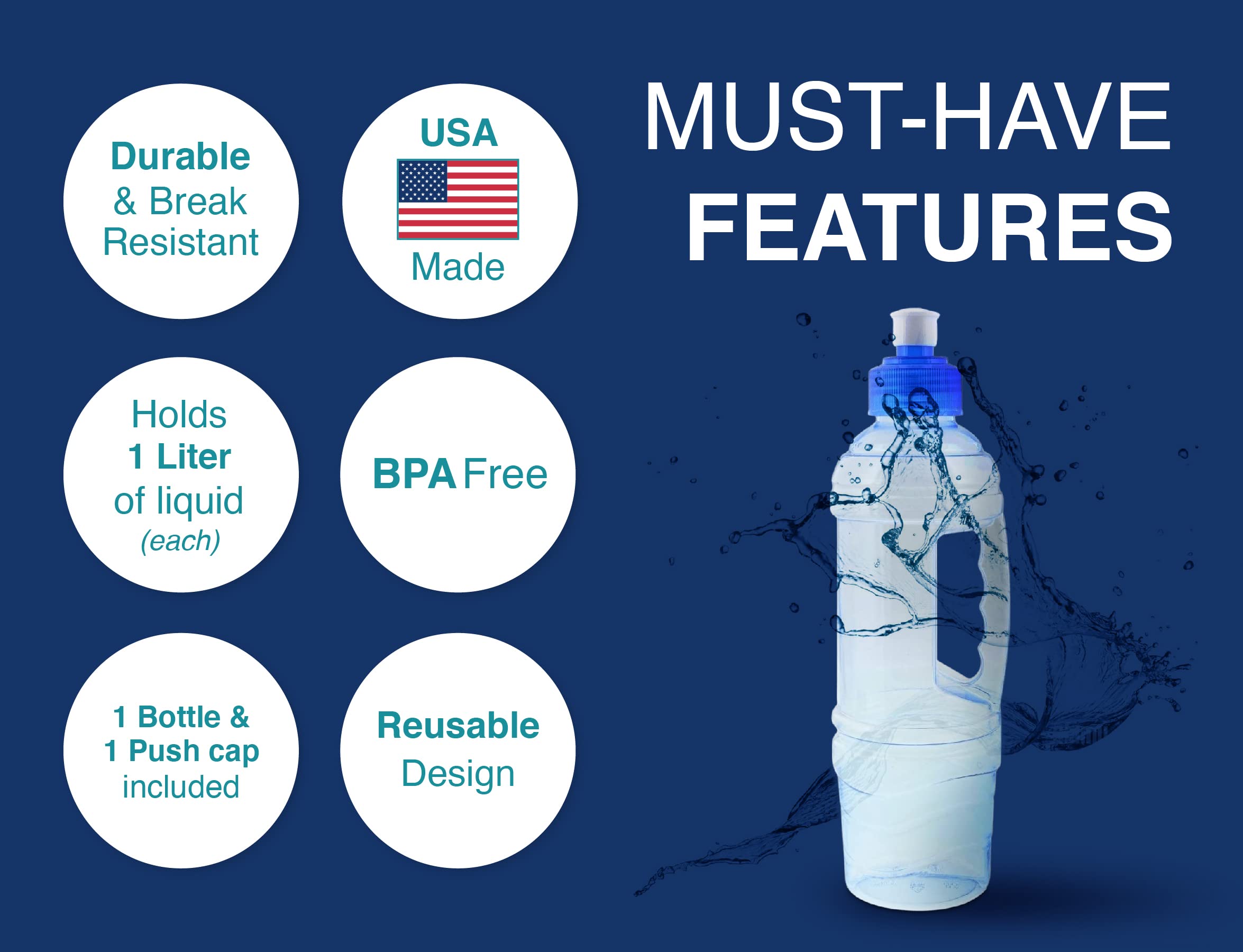 Arrow H2O On The Go 1L Water Bottle - Clear Plastic, BPA Free, Leakproof, Built-in Handle, Ideal for Gym and Sports Practice