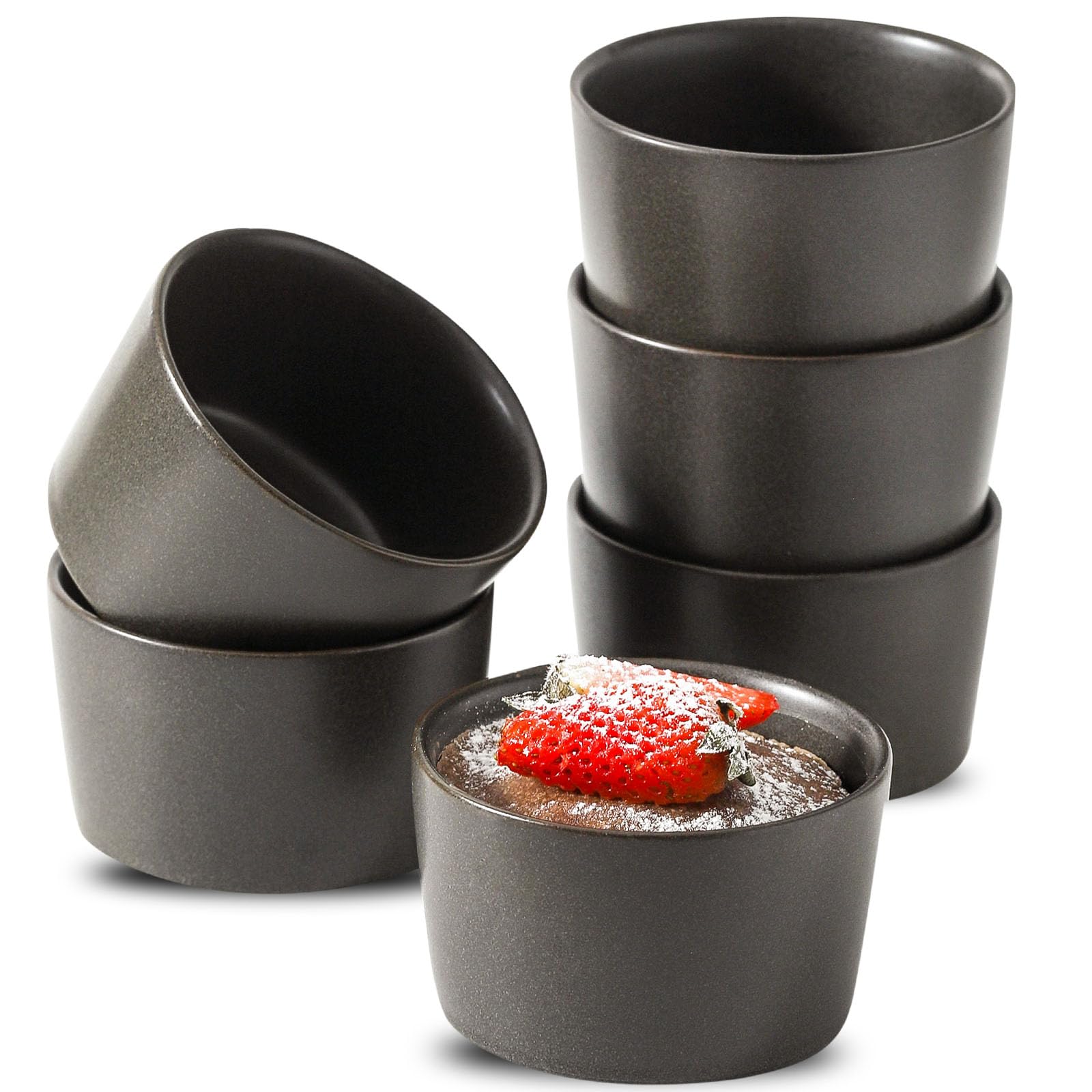Tikooere Ramekins 4 oz, Oven Safe Souffl   Dishes for Creme Brulee, Souffle, Pudding, Lava Cake, Stoneware Custard Cups for Baki