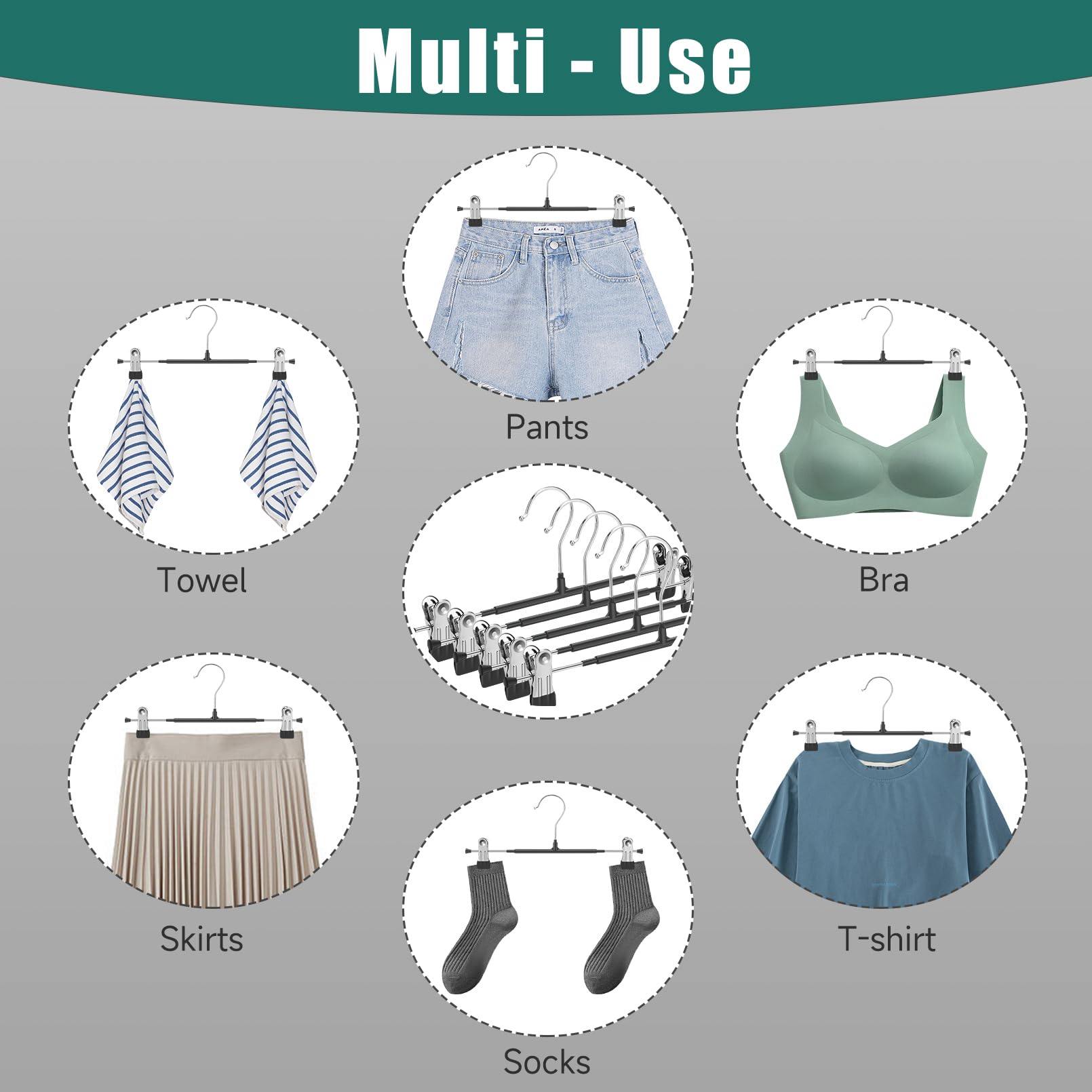 Lamitocs 10 Pack Pants Hangers With Clips,Skirt Hangers Space Saving, Heavy-Duty Pant Hangers Metal Clothes Hanger For Closet, B