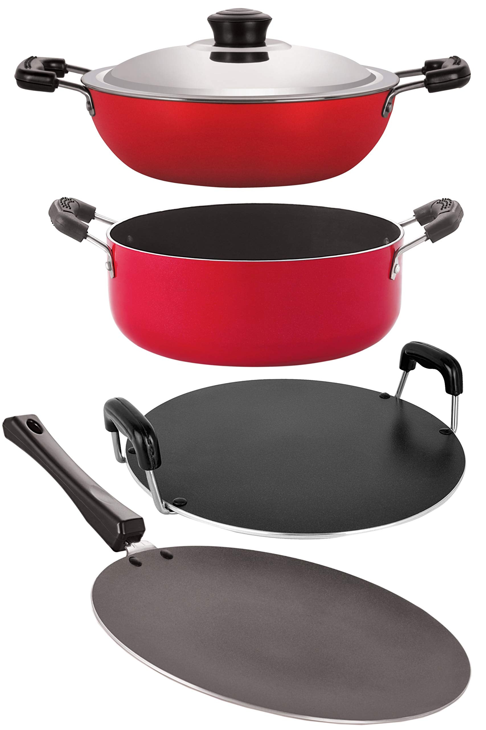 Nirlon NonStick Coated Heat Resistance Pfoa Free Aluminium Cookware Combo Set Of 4 Pcs (Ct11_Dkd(M)_Rt_Cs24)