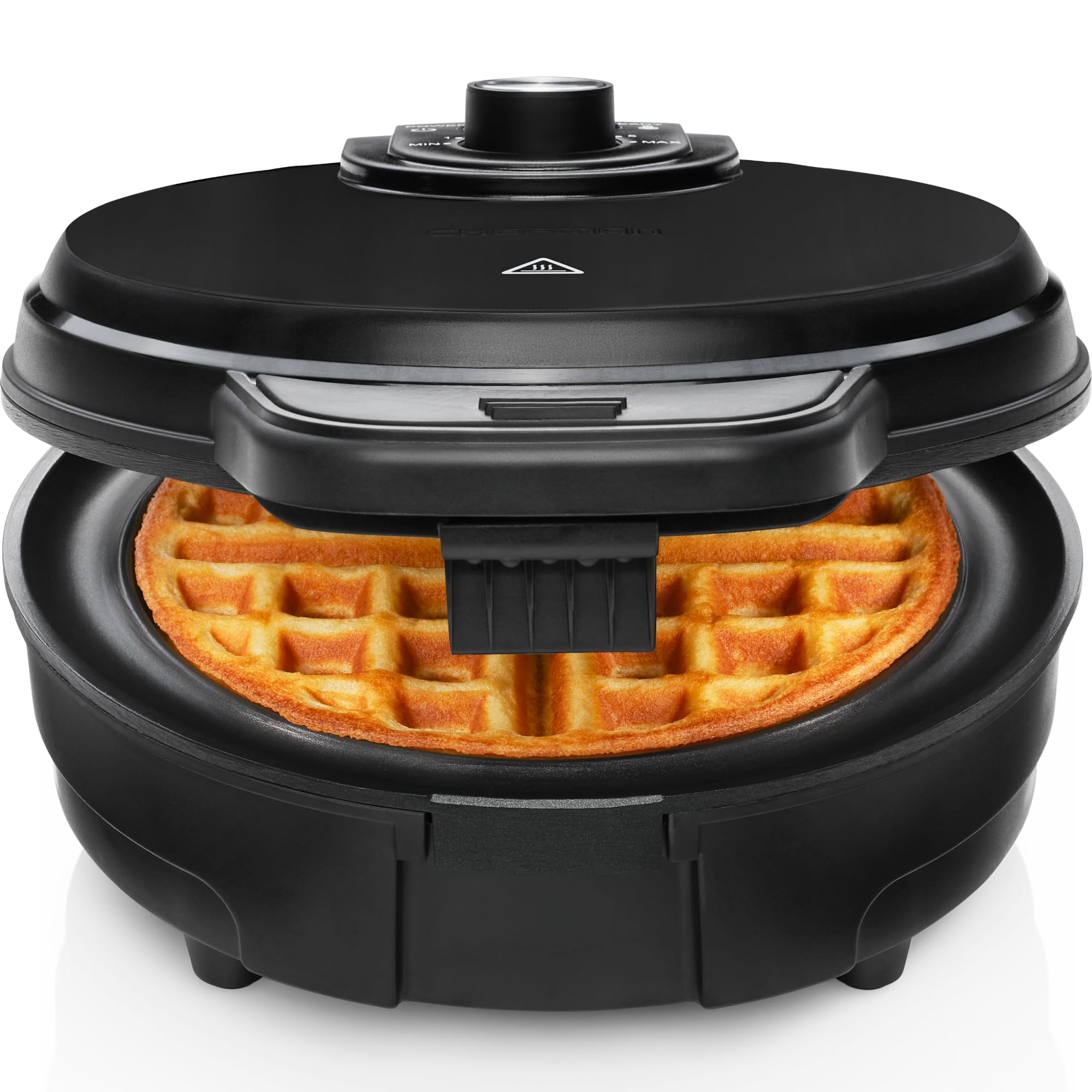 Chefman Anti-Overflow Belgian Waffle Maker W/Shade Selector, Temperature Control, Mess Free Moat, Round Iron W/Nonstick Plates &