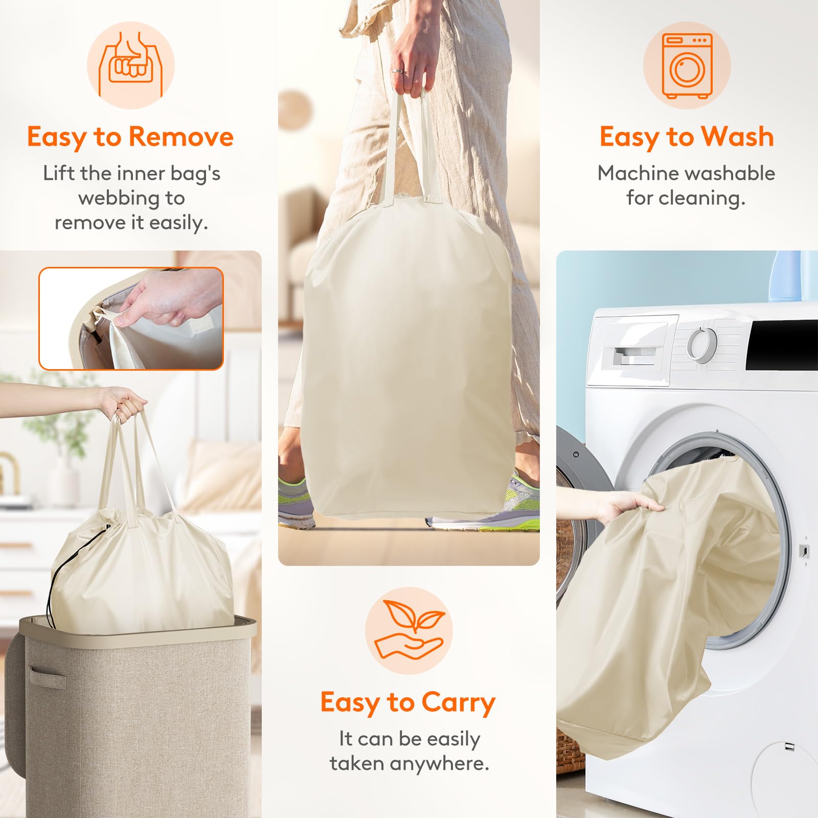 Lifewit 105L Laundry Basket With Lid, Large Laundry Hamper With Plastic Handles And Removable Bag, Foldable Tall Dirty Clothes H