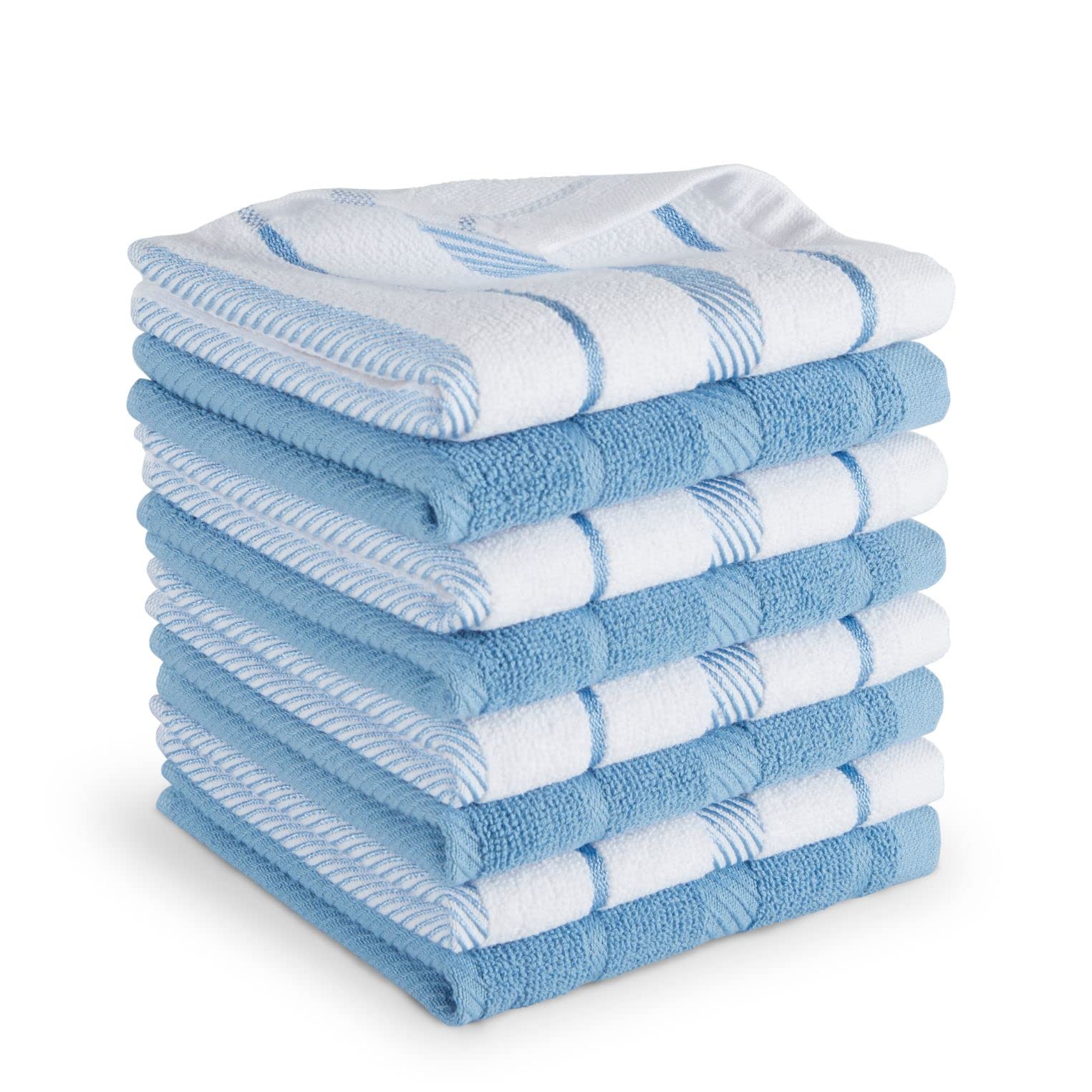 Kitchenaid Albany Dishcloth 8 Pack Set, Blue Velvet/White, 12''X12''