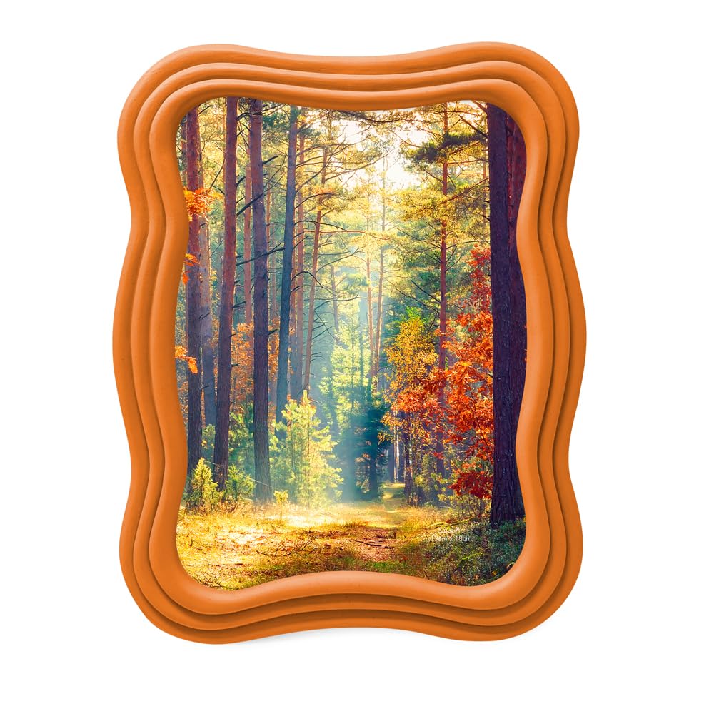 Isaac Jacobs 5x7 Matte Orange Curved Deco Frame for Tabletop and Wall Display, Decorative Art, Design, Home D  cor, Gift (5x7, M