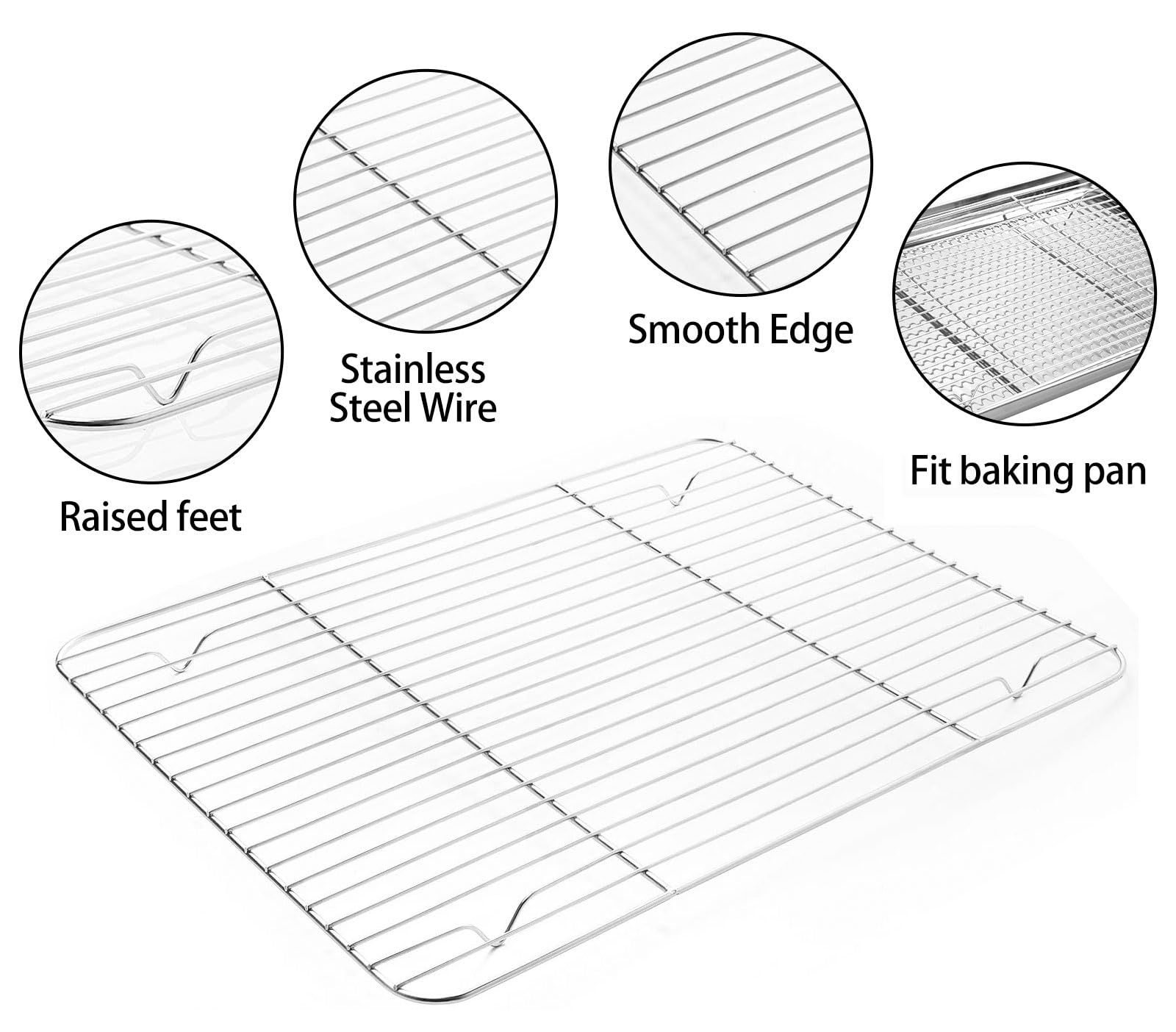 Stainless Steel Baking Sheet Tray Cooling Rack With Silicone Baking Mat Set, Cookie Pan With Cooling Rack, Set Of 6 (2 Sheets +