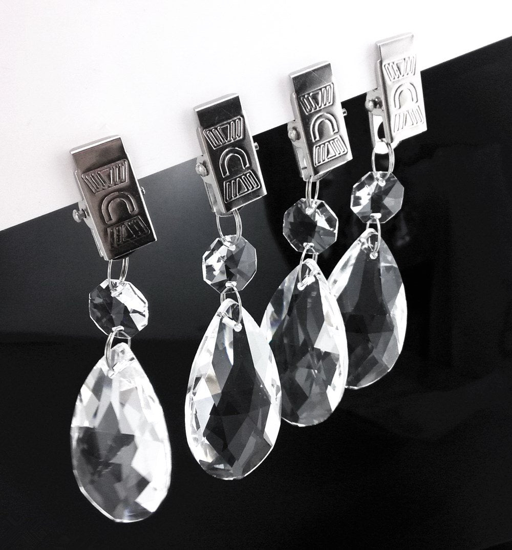 Yueton Pack Of 4 Metal Clip Crystal Glass Teardrop Pendant Tablecloth Weights
