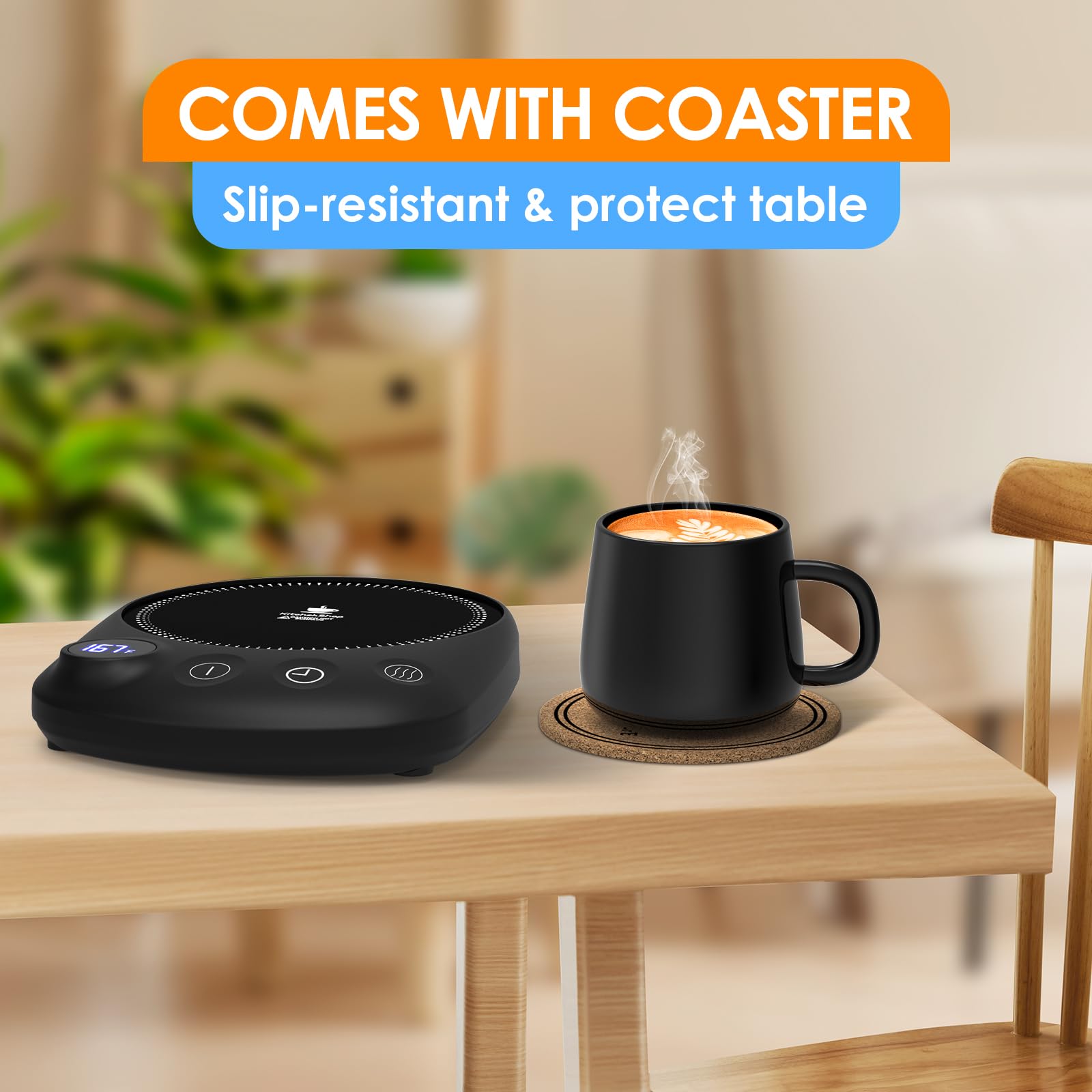 KitchekShop Coffee Mug Warmer - Fast Heating Beverage Warmer with 4 Temp Settings, Auto Shut Off, Black