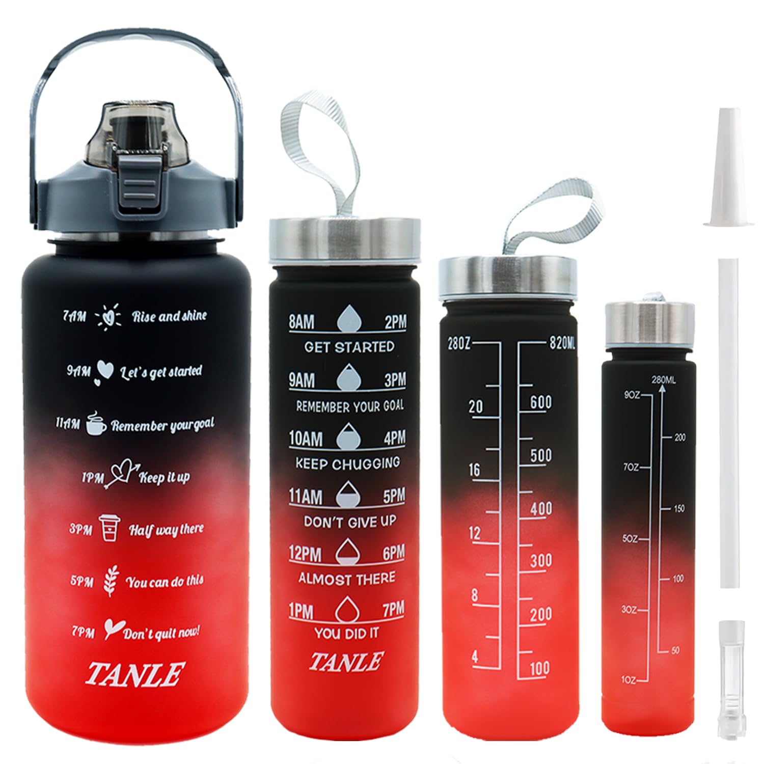 WATMHHJQ 4pcs Water Bottle Set,64oz+28oz+14oz+9oz Large Capacity Sports Fitness Water Bottle,Leak Proof,Straw Inspirational Wate