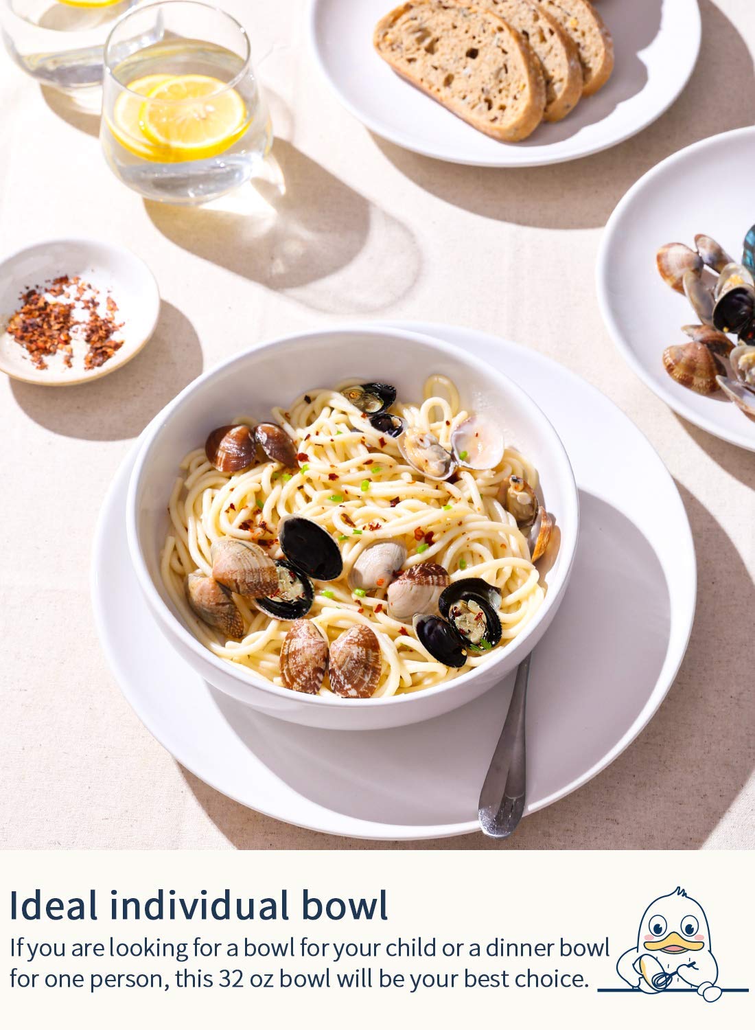 Le Tauci Pasta Bowls 32 Ounce, Large Salad Bowls And Serving Bowls, Soup Bowl, Ceramic Pasta Plates - Set Of 4, White