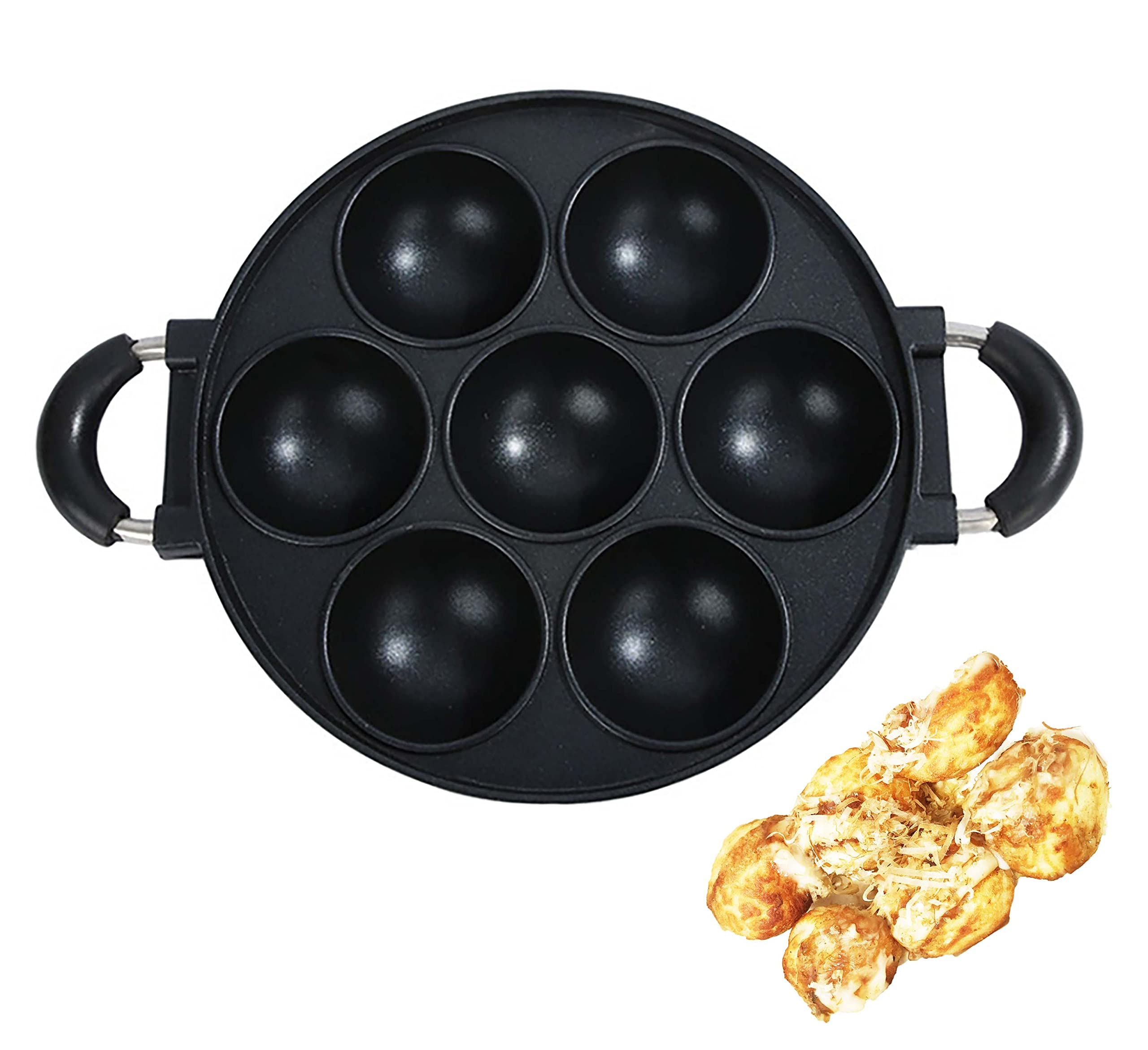 Heaunzy Japan Large Aperture Takoyaki Pan,Cake Mold Baking Pan,Making Masa (Rice Pancake),Fry Eggs,Poffertjes Pan,Appam Pan,Banh