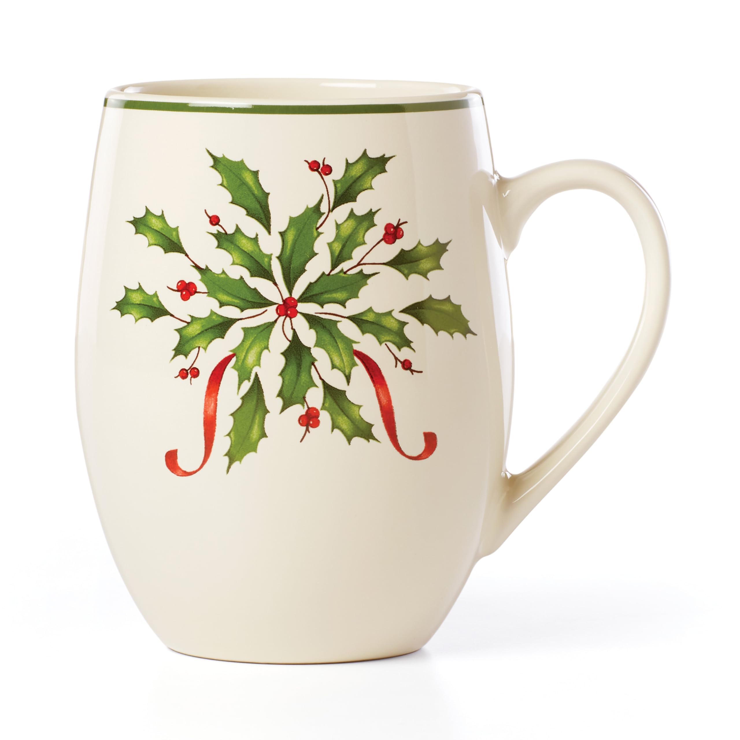 Lenox Coffee Mug, 18 Oz Holiday Cocoa Mug Set, Stoneware Material, Microwave and Dishwasher Safe, Christmas Holly Drinkware Set,