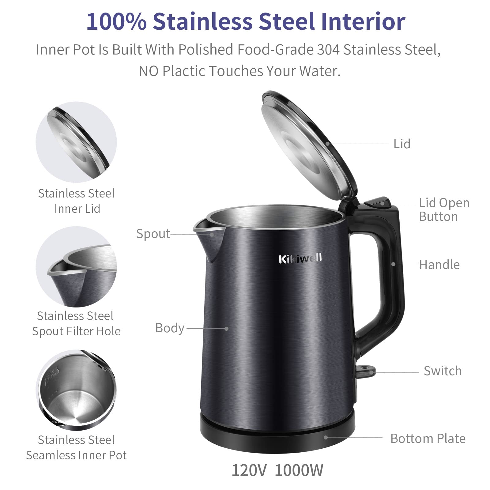 0.8L Small Electric Kettles Stainless Steel, Travel Mini Hot Water Boiler Heater, Double Wall Cool Touch Portable Teapot Heater,