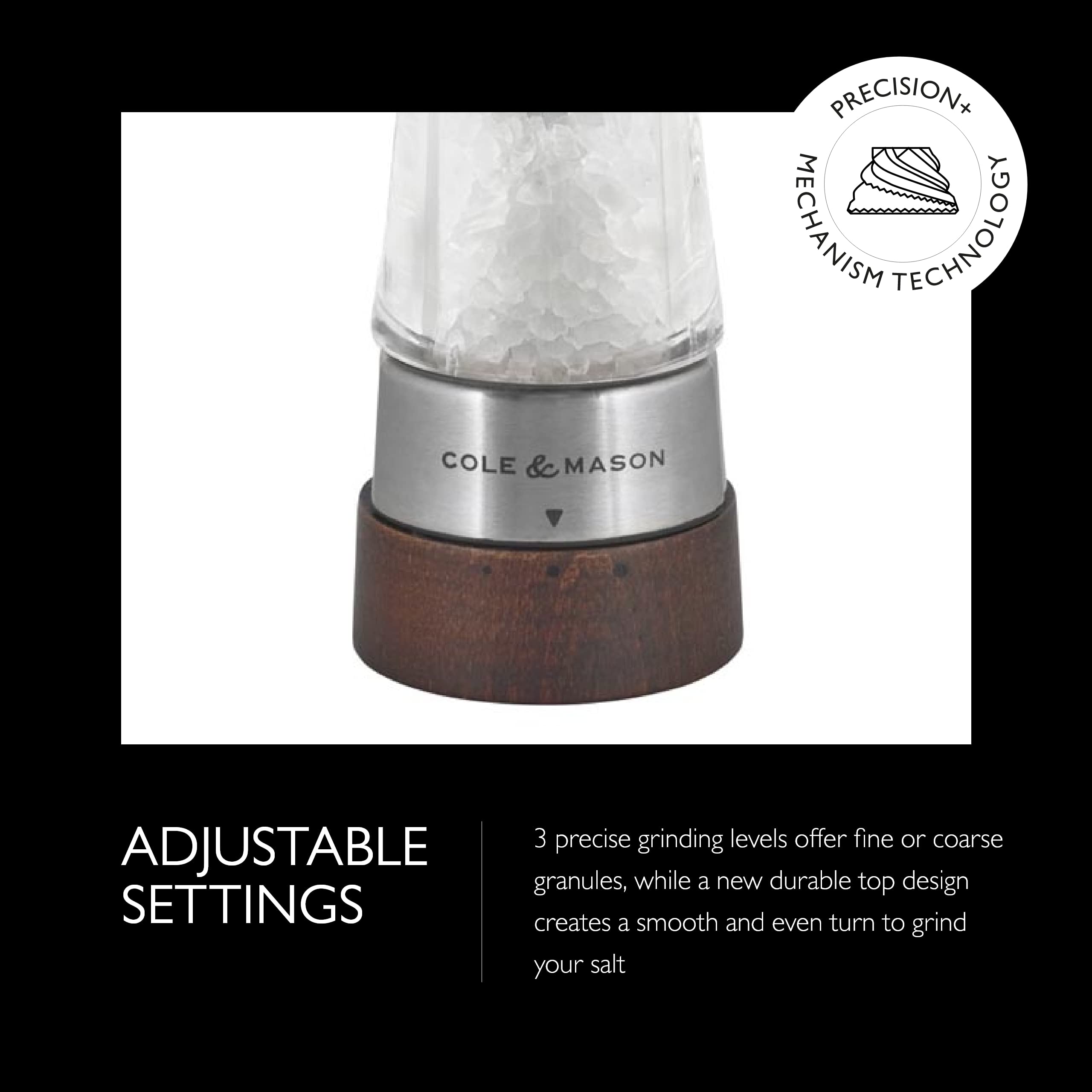 Cole & Mason Derwent Salt Mill - Gourmet Precision Salt Grinder - Refillable Seasoning And Spice Tools - Adjustable Seat, Himala