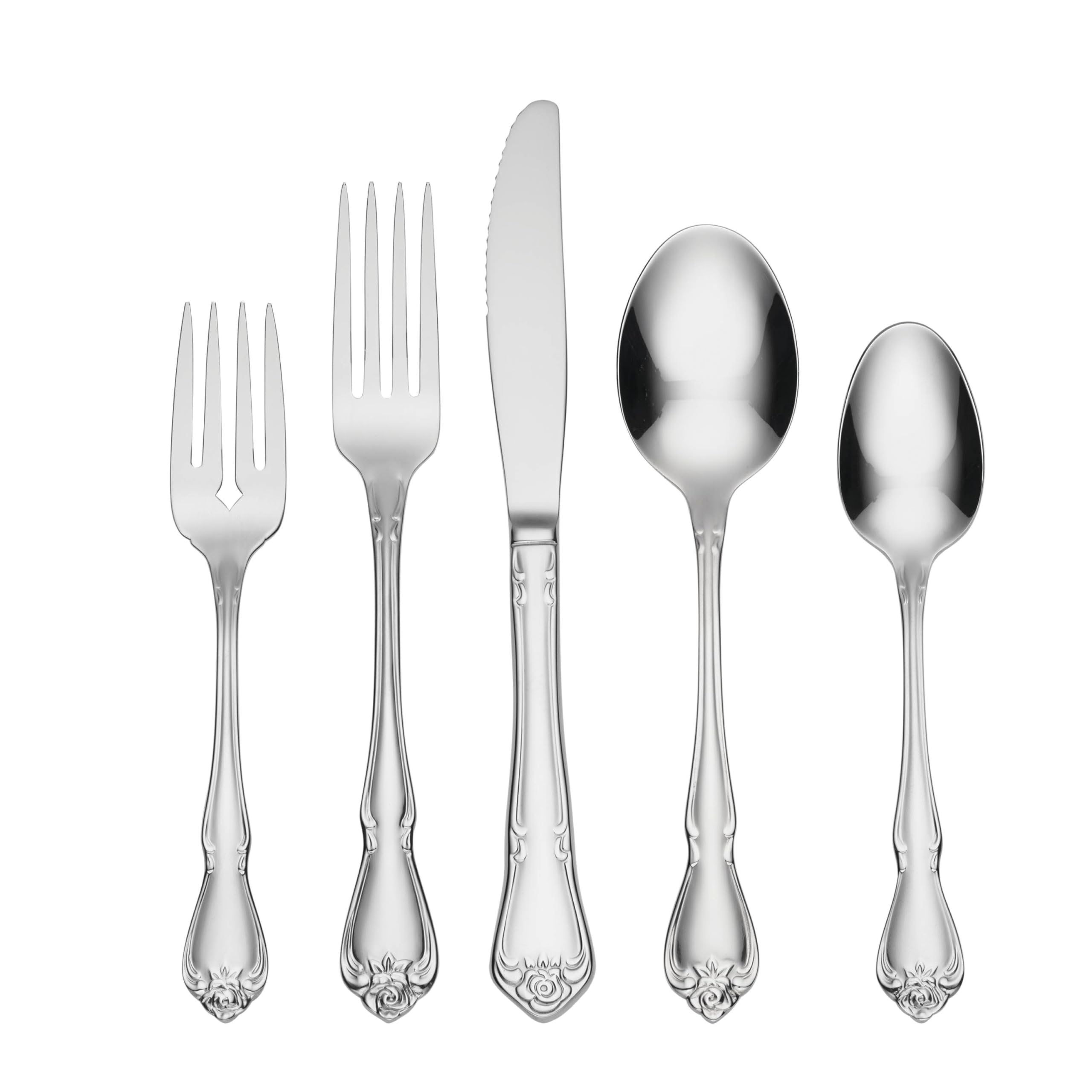 Oneida True Rose Piece Everyday Flatware Set, 20 Count, Metallic