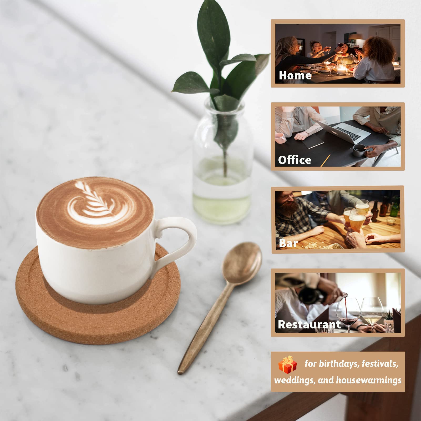 Timeasy Cork Coasters For Drinks Absorbent - 6 Pcs 4 Inch Cork Coasters With Lip Heat Resistant Reusable Drink Coaster Set Extra