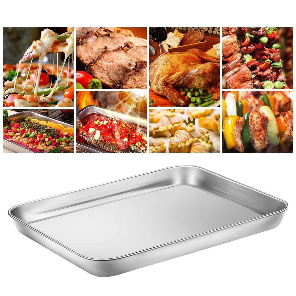 Baking & Cookie Sheets Set Of 4, Yododo Stainless Steel Compact Toaster Oven Pan Tray Ovenware Professional, Size 10.23 X 8.26 X
