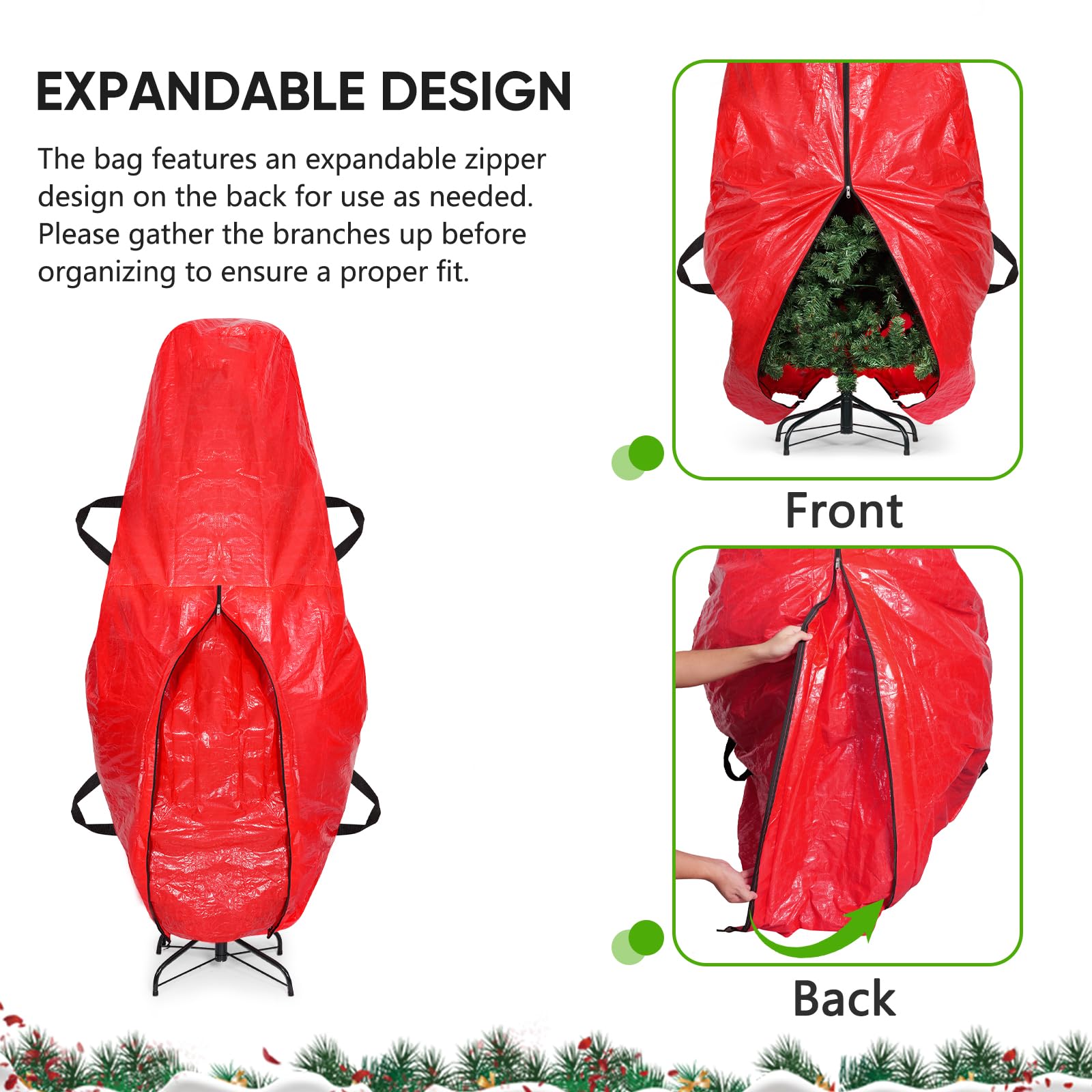 BALEINE Upright Christmas Tree Storage Bag, 7.5 ft Tear Resistant PE Material Christmas Tree Bag with 4 Reinforced Handles for X