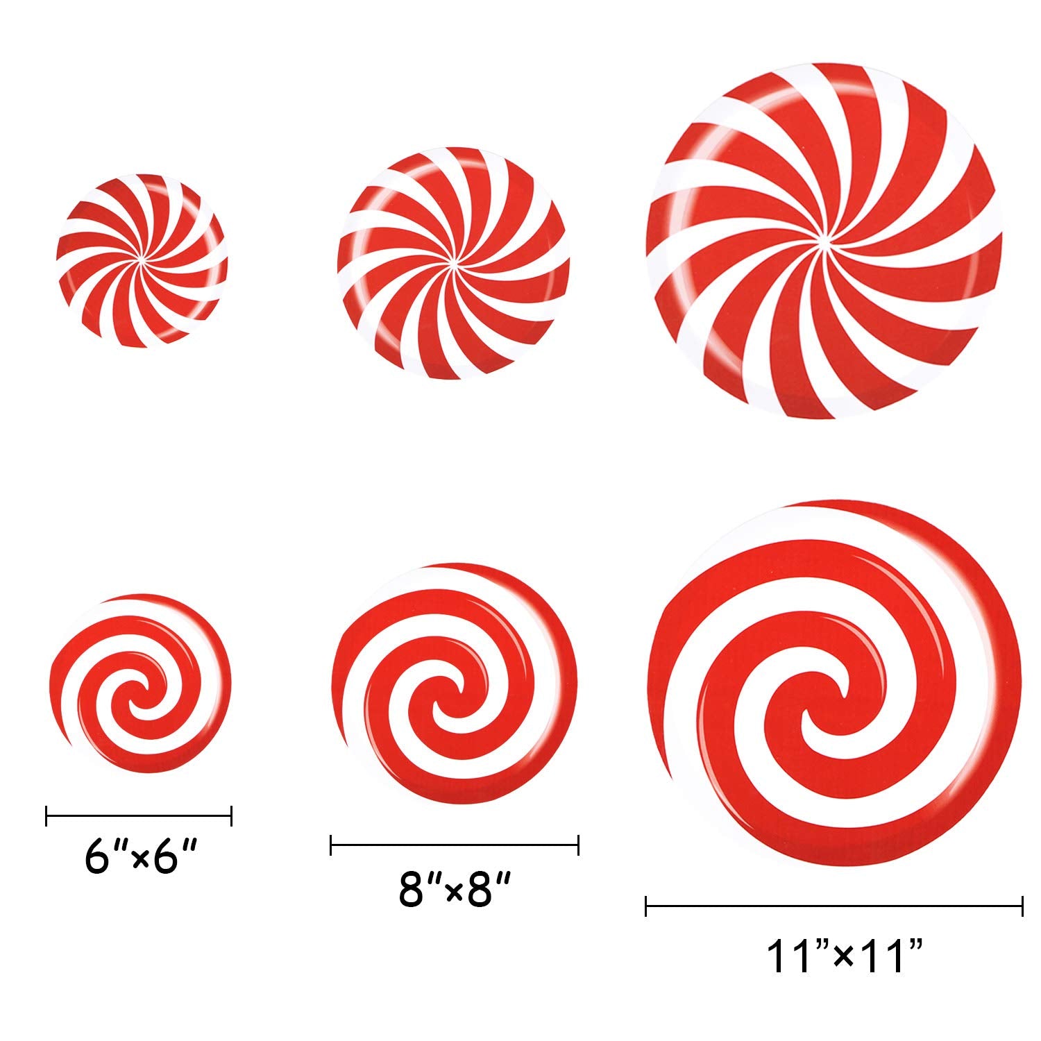 24 PCS Peppermint Floor Decals Stickers-3 Sizes Self-Adhesive Design Christmas Candy Stickers Floor Window Clings for Christmas Valentine's Day Candy Party Decorations