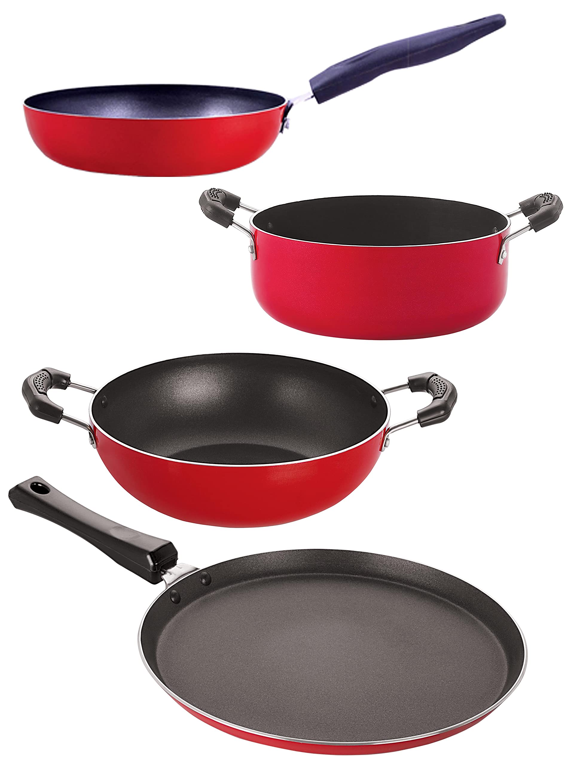 Nirlon NonStick Aluminium Cookware Essential Combo Gift Set Of 4 Pieces With Bakelite Handle (Ft10_Kd10_Cvg_Cs24)
