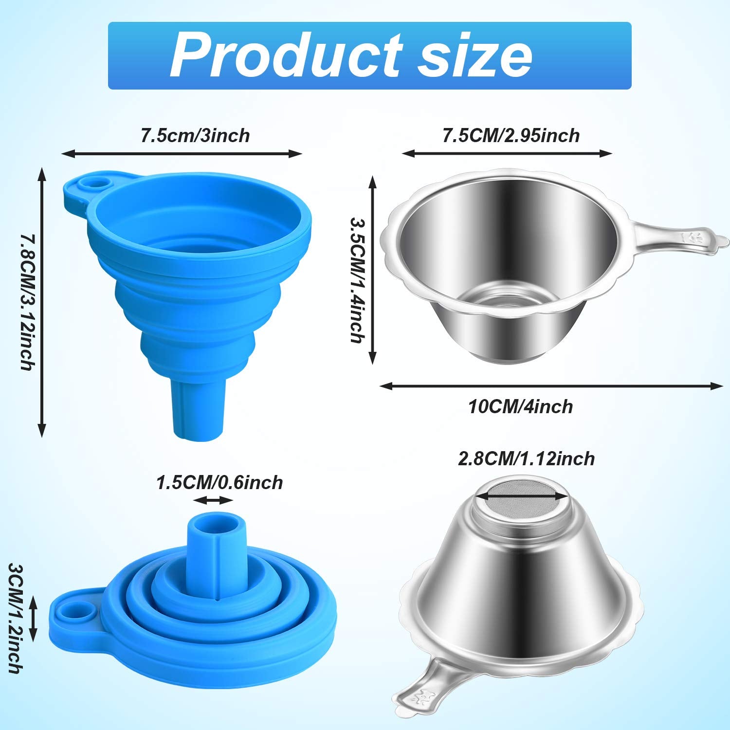 6 Pack Resin Funnels Filter 3D Resin Filter Printer Accessories Include Collapsible Silicone Funnels And Stainless Steel Resin F