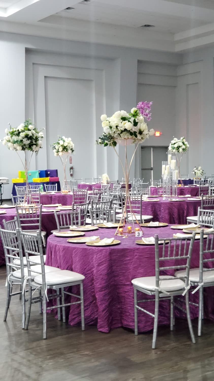 Your Chair Covers - 132 Inch Round Crinkle Taffeta Tablecloth - Purple  Crushed Shiny Dining Table Cloth for Wedding Party Birthday Baby Bridal Shower