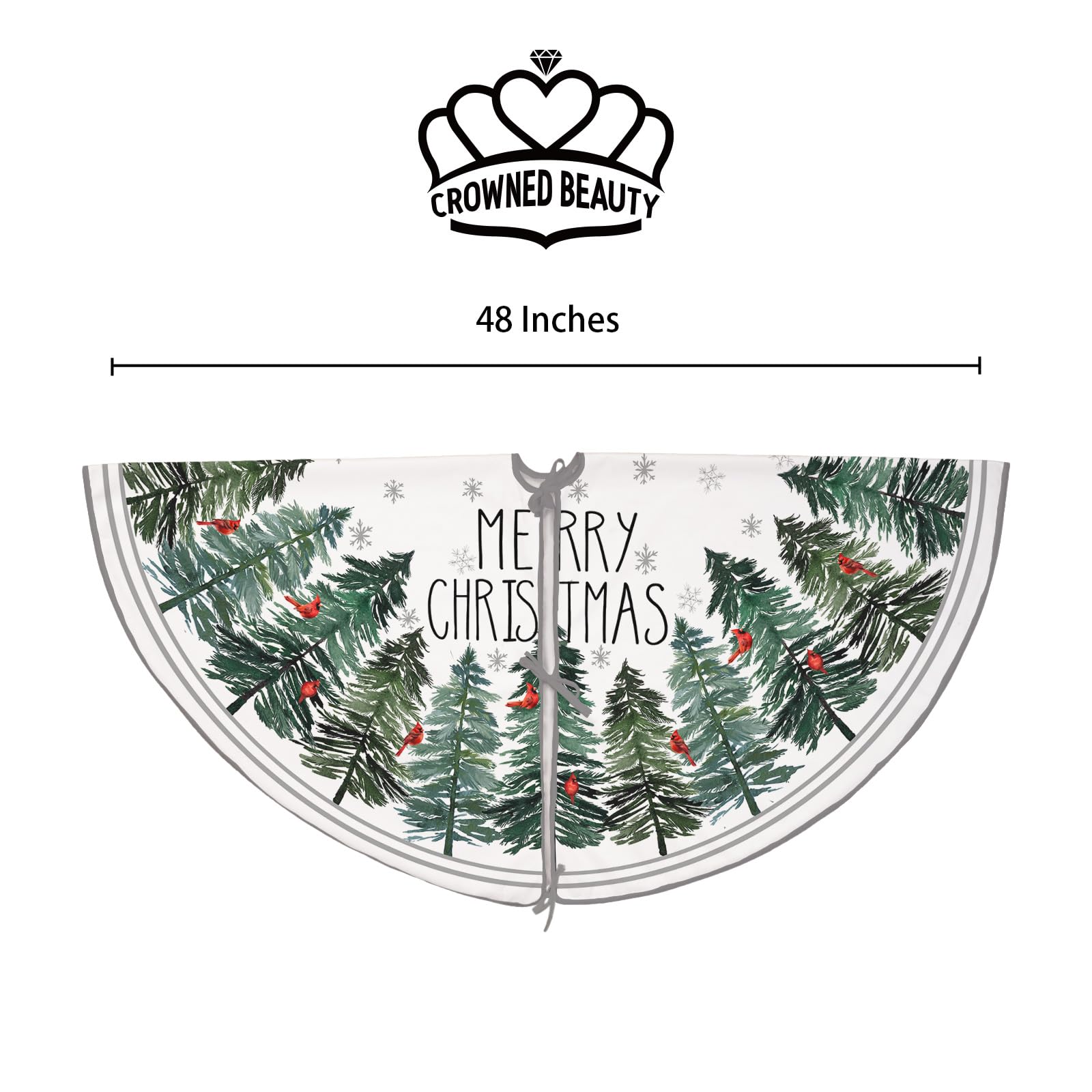 CROWNED BEAUTY Christmas Tree Skirt Collar 48 Inch Green Pine Trees Red Cardinals Soft Farmhouse Holiday Decoration (Green) TS37