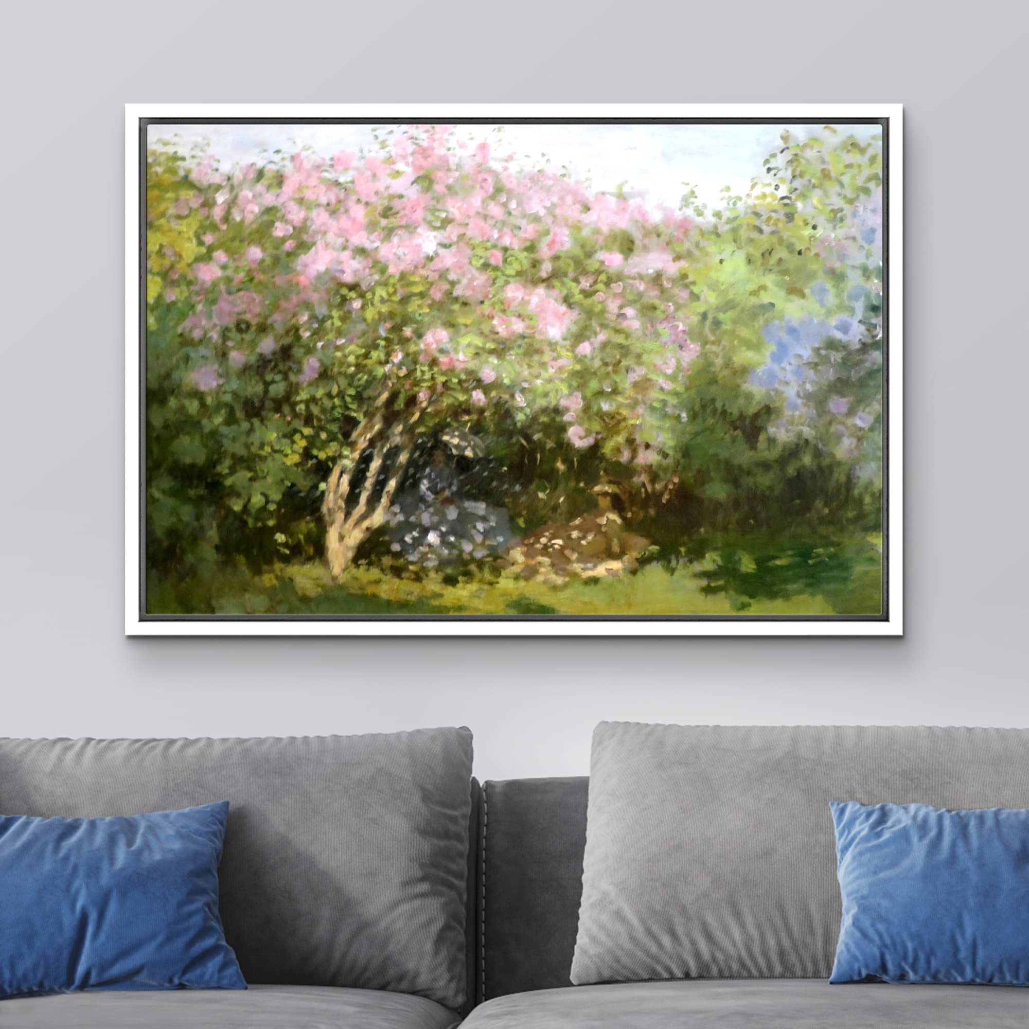 Wall26 - Lilacs In The Sun By Claude Monet Framed Canvas Print Wall Art Famous Oil Painting Reproduction - 24''X36'' White
