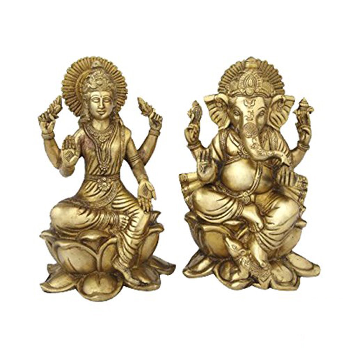 Idol Collections Brass Lakshmi Ganesha Ganesh Murti Idol Statue Sitting On Lotus Flower Base Height 12 Inch