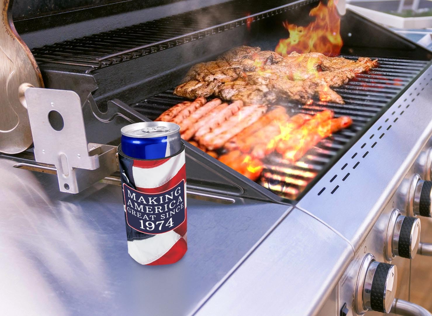 50Th Birthday Coolie Making America Great Since 1974 12-Pack Ultra Slim Can Coolies Us Flag