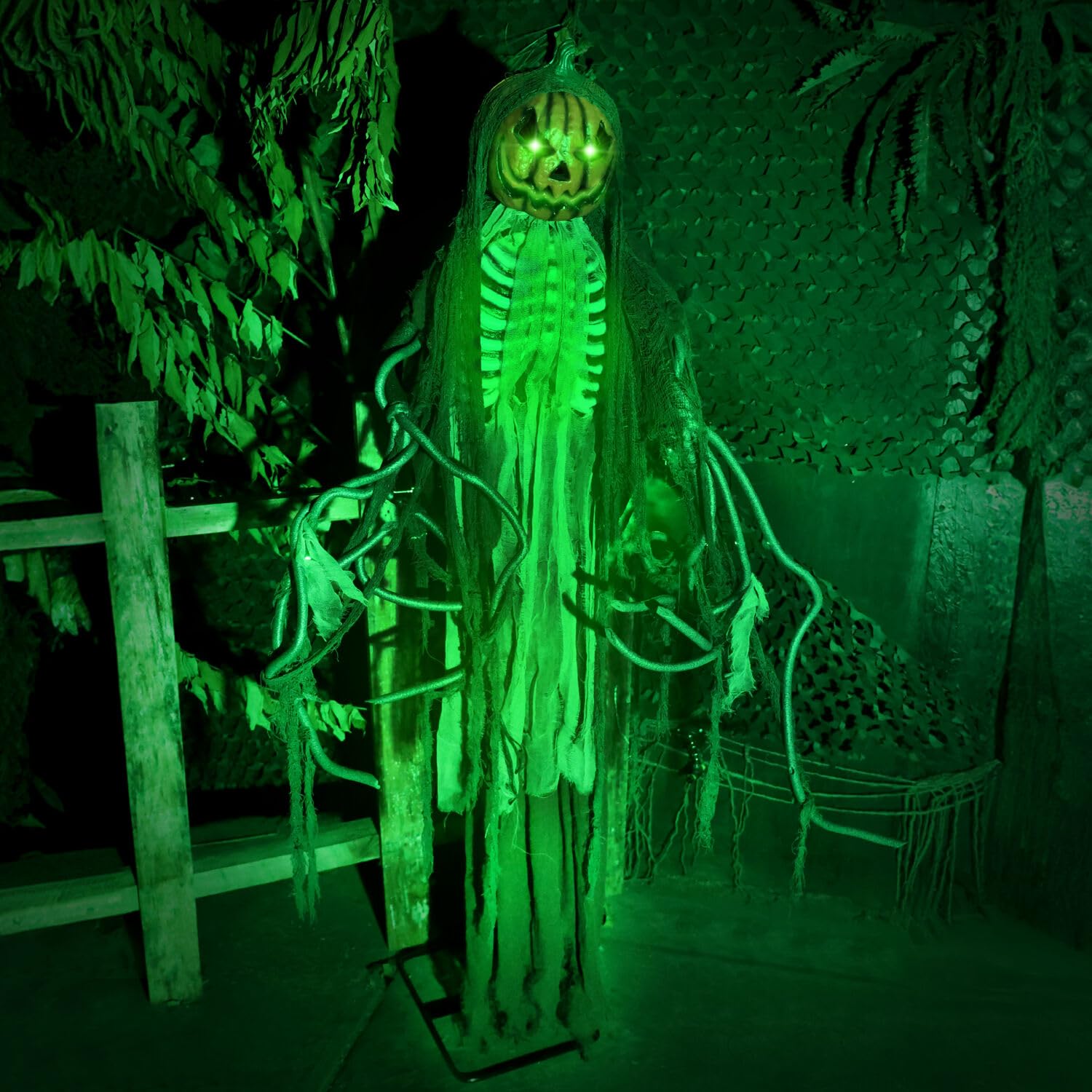 Haunted Hill Farm Lifesize Animatronic Scary Talking Pumpkin Man with Touch Activated Lights and Sound, Battery-Operated Indoor