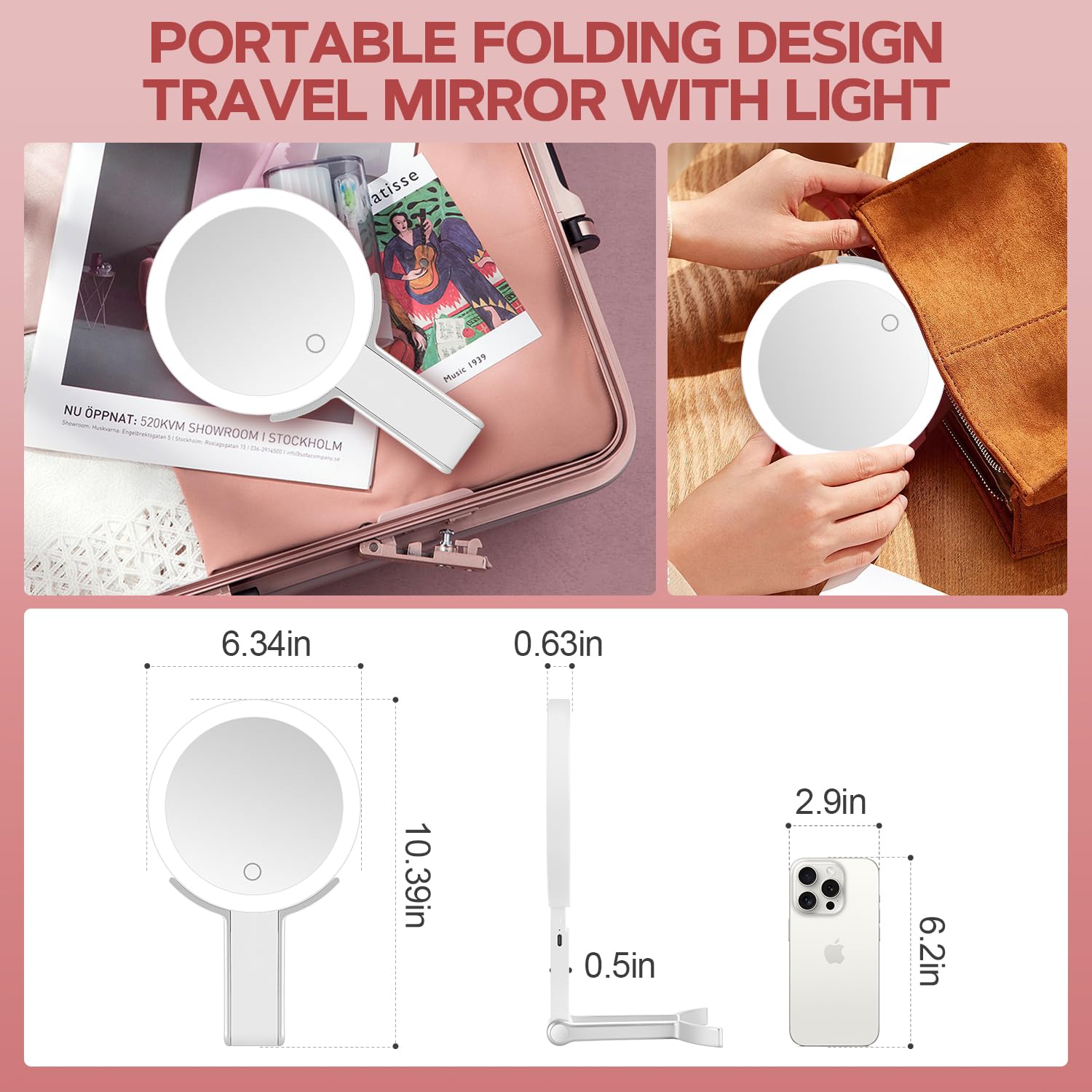Miyadiva Lighted Makeup Mirror, 30X Magnifying Mirror With Light And Adjustable Brightness, Hanging And Handheld Mirror With Han