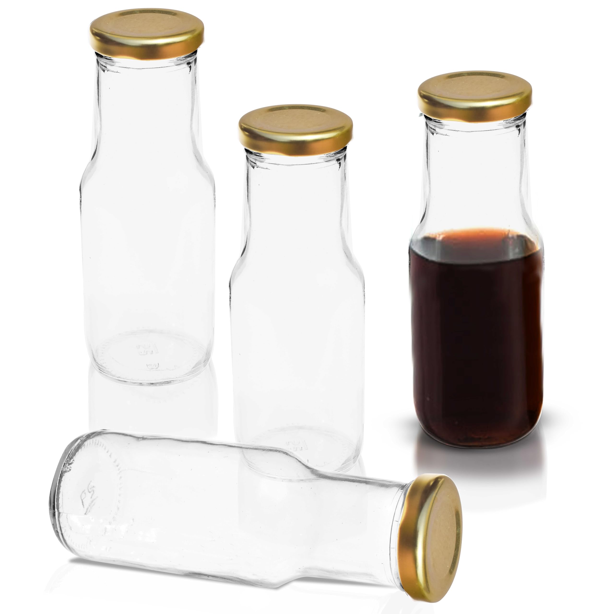 Pure Source India Clear Glass Milk, Water And Juice Bottle With Airtight Cap - 200 Ml (Set Of 4 Pieces) Transparent