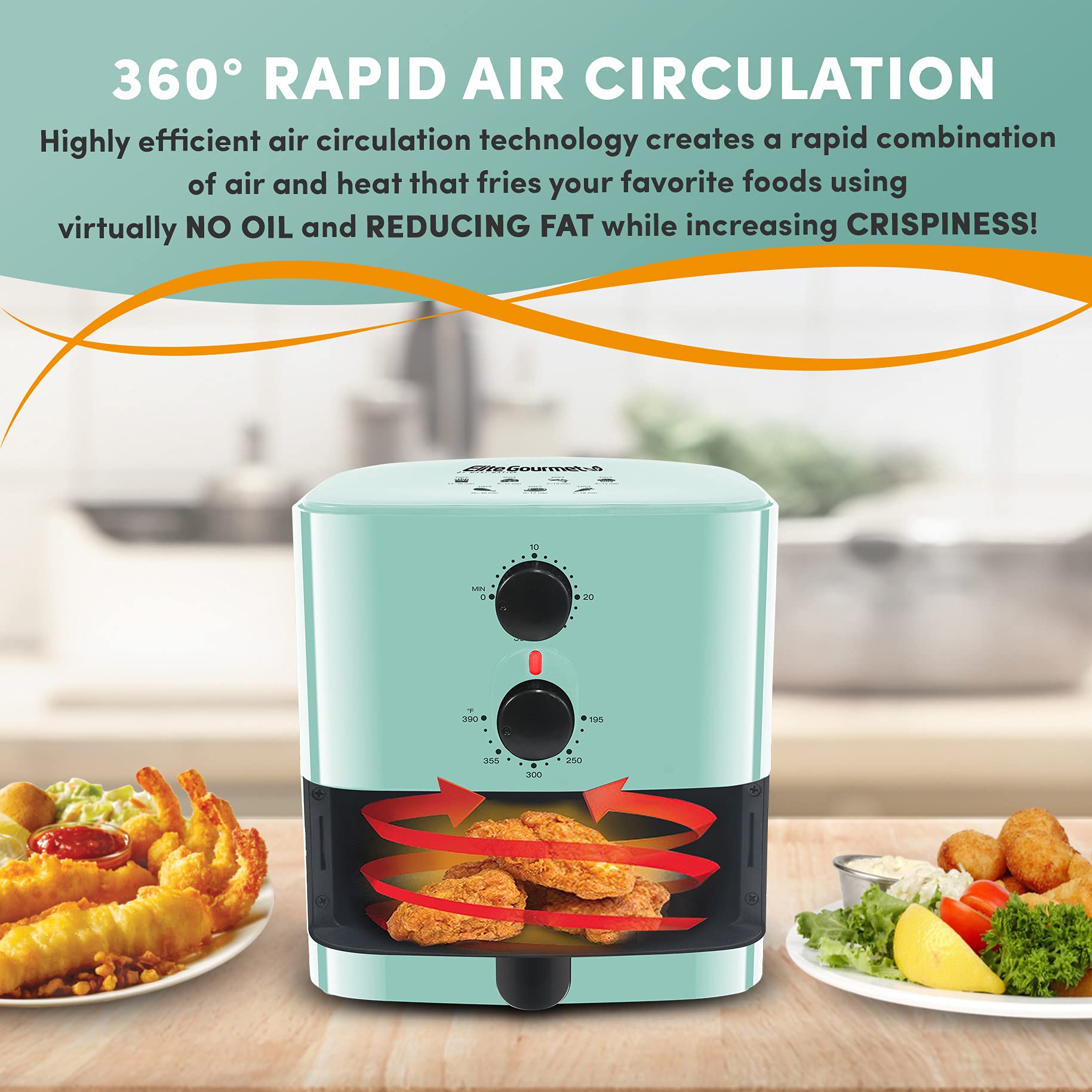 Elite Gourmet Eaf-3218Bl Personal 1.1Qt Compact Space Saving Electric Hot Air Fryer Oil-Less Healthy Cooker, Timer & Temperature