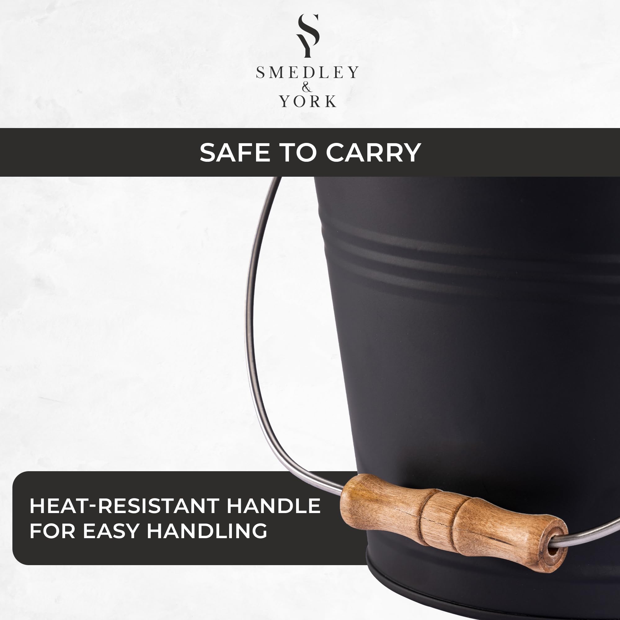 Smedley & York Mini Ash Bucket With Lid, Includes Fireplace Tools, Pail, Shovel And Broom, 1.5 Gallon Charcoal Metal Bucket With
