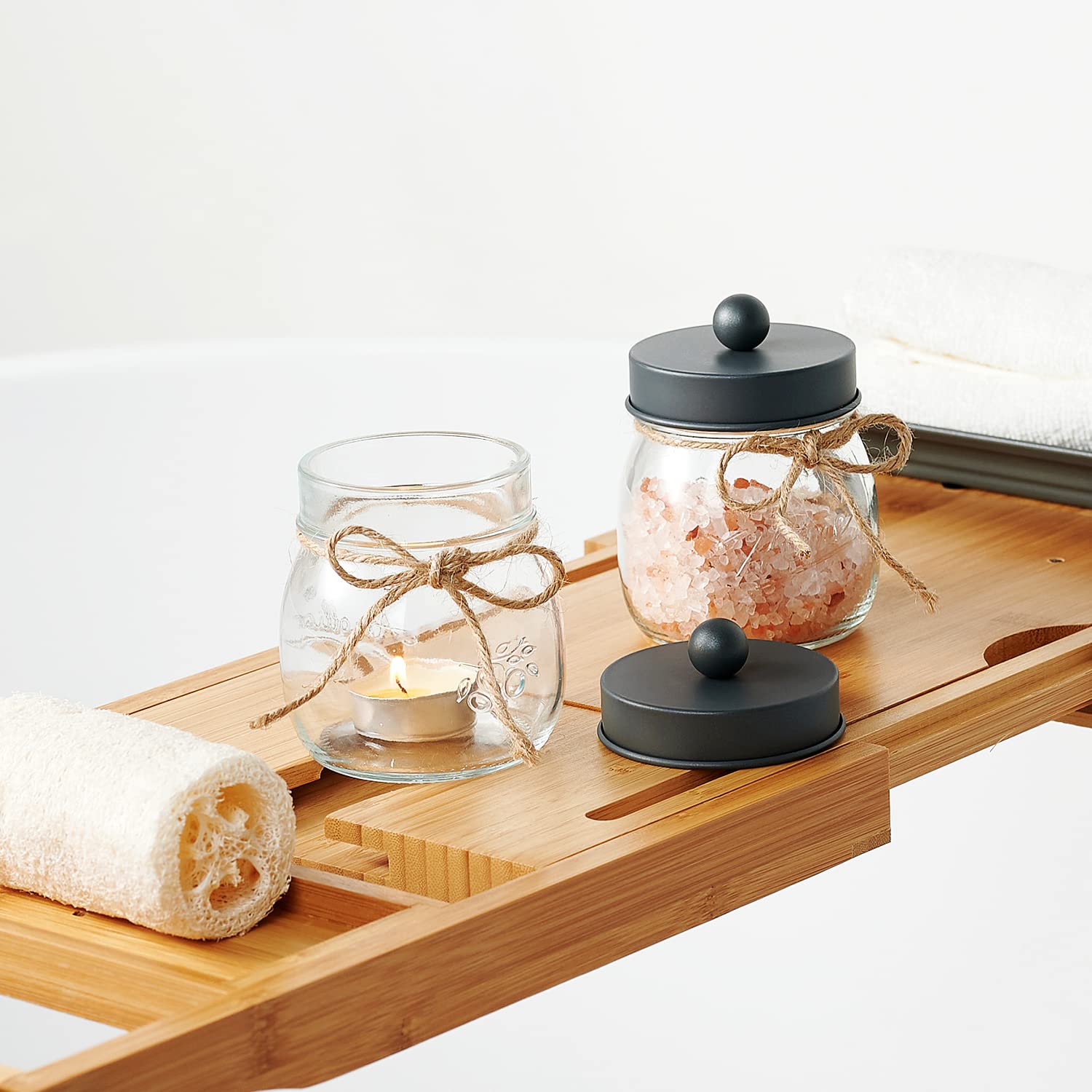 Apothecary Jars Set,Mason Jar Decor Bathroom Vanity Storage Organizer Canister,Premium Glass Qtip Holder Dispenser For Cotton Sw