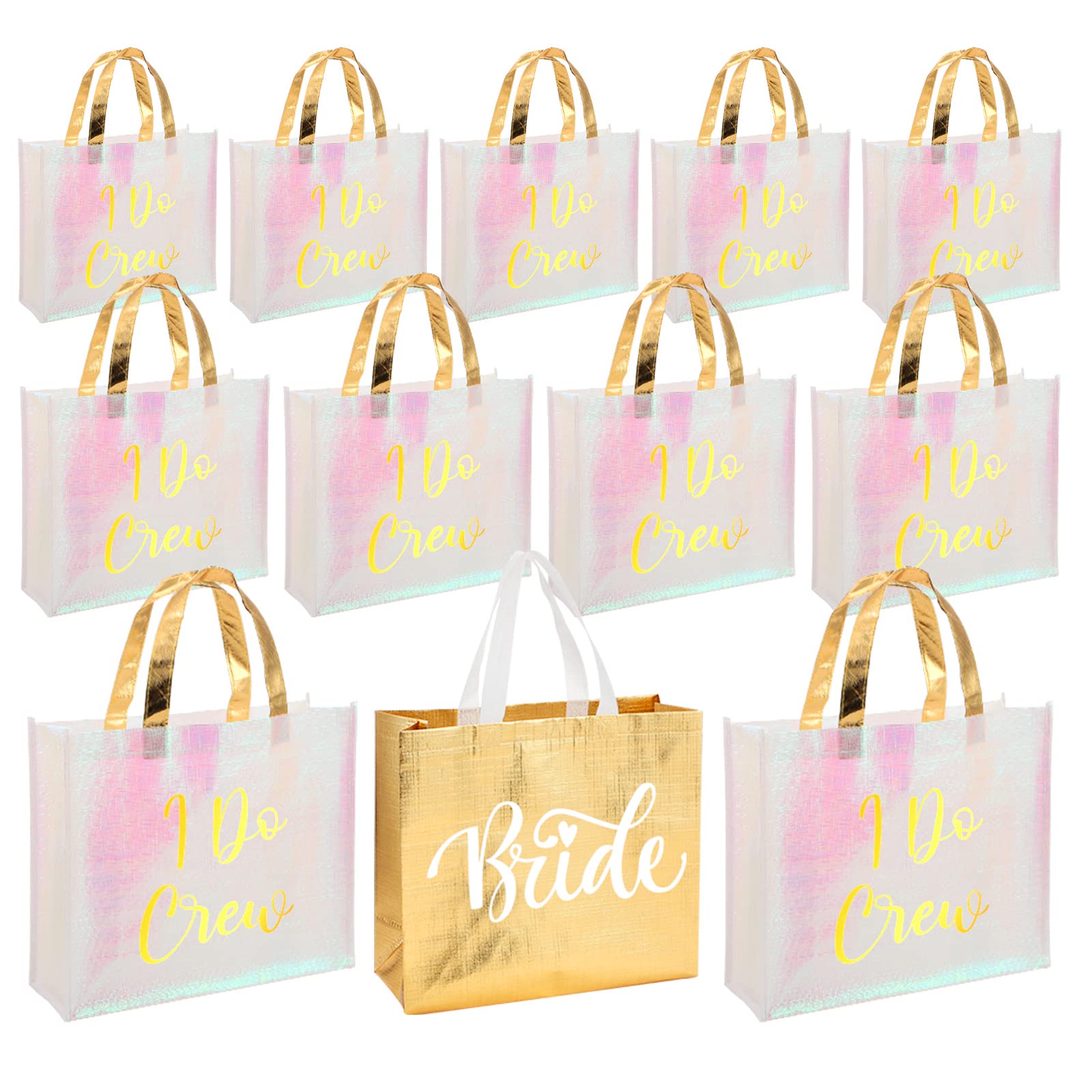 Cindeer 12 Pcs Let'S Go Girls Bridesmaid Bags Holographic Bachelorette Gift Bags Glossy Reusable Grocery Bags Retro Disco Cowgir