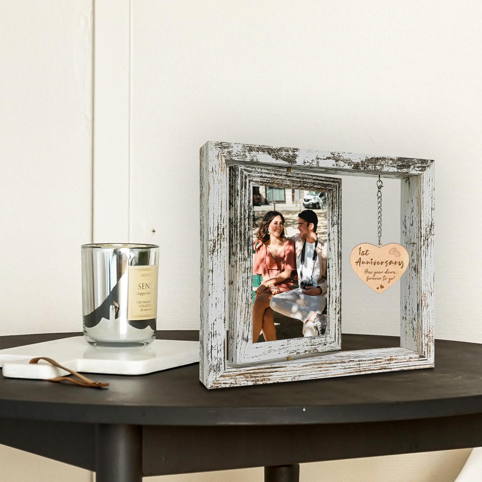soruney 1 Year Anniversary Rotating Picture Frame Gifts for Girlfriend, 1st Anniversary Frame Gifts for Her Wife First Wedding A