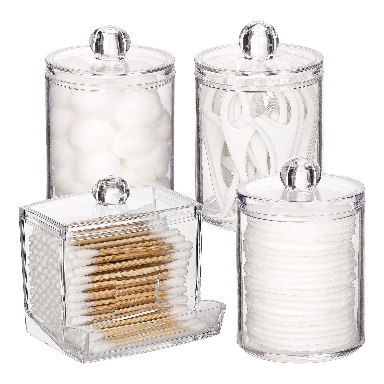 Tbestmax 4 Pack Qtip Holder Bathroom Container, 10/7Oz Plastic Cotton Ball/Swabs Dispenser, Clear Apothecary Jar With Lids For O