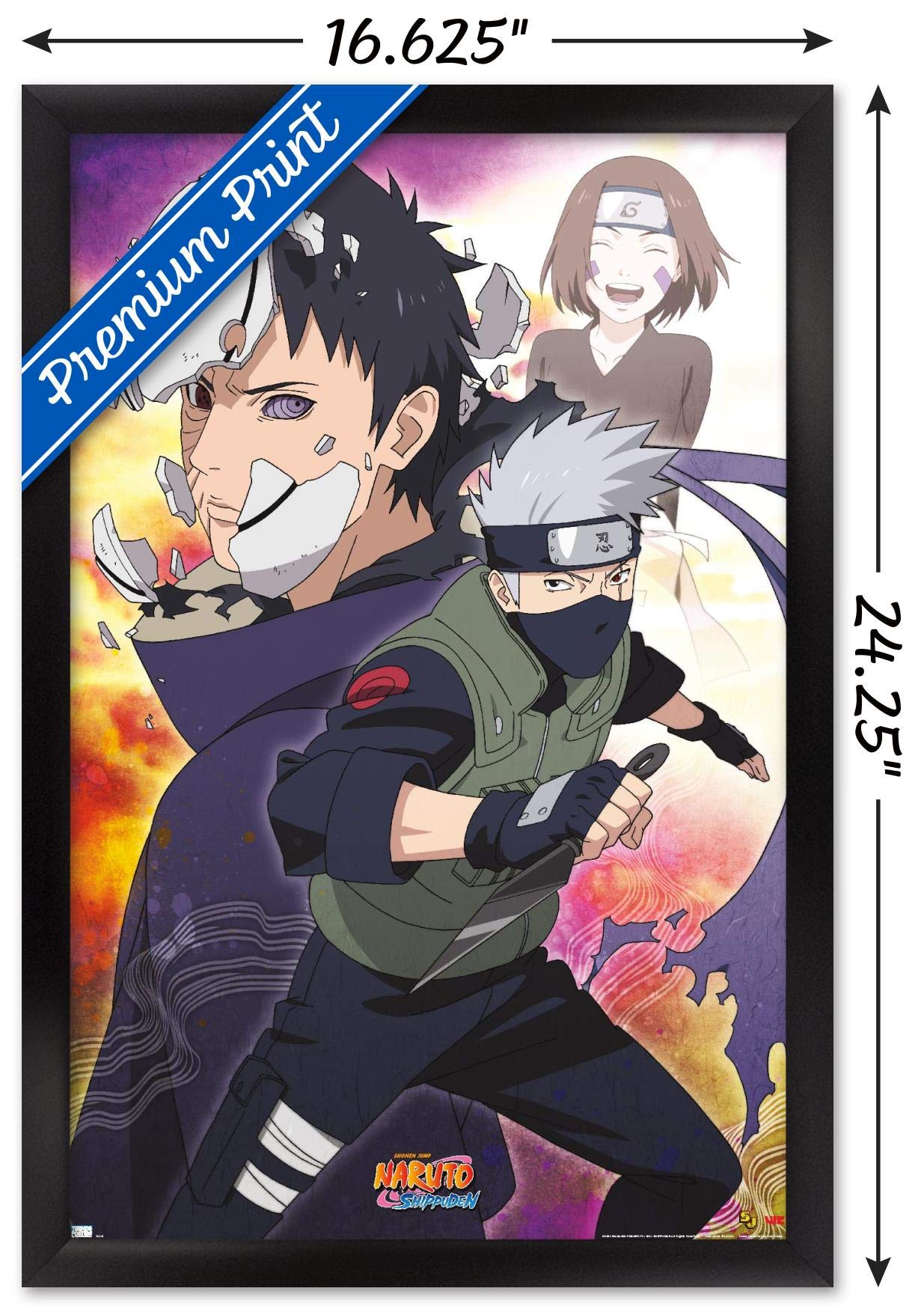 Trends International Naruto Shippuden - Kakashi Wall Poster, 14.725'' X 22.375'', Black Framed Version