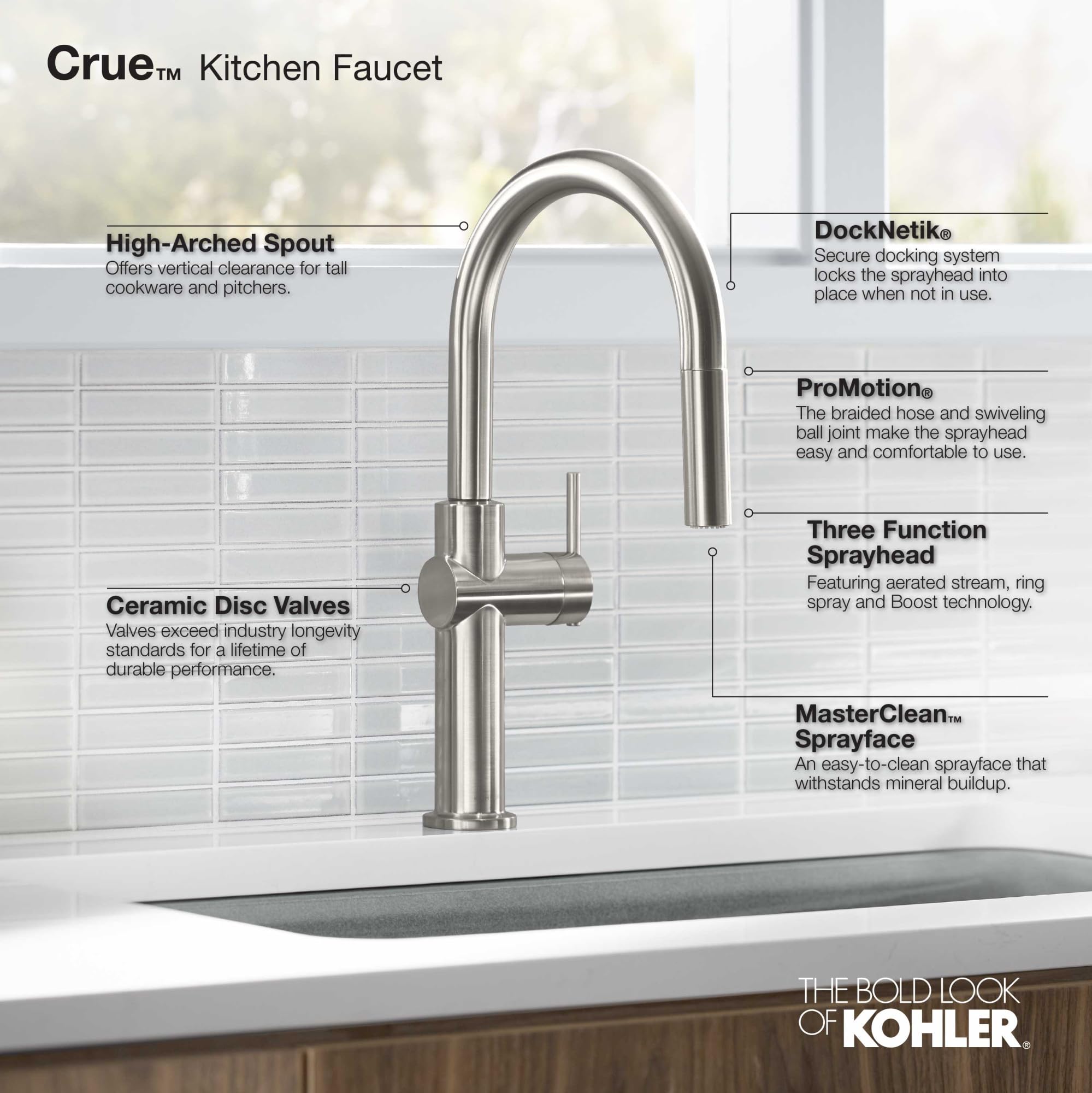 Kohler 22972-2Mb Crue Pull Down Kitchen Faucet, Kitchen Sink Faucet With Pull-Down Sprayer, Pull-Down Kitchen Sink Faucet, Vibra