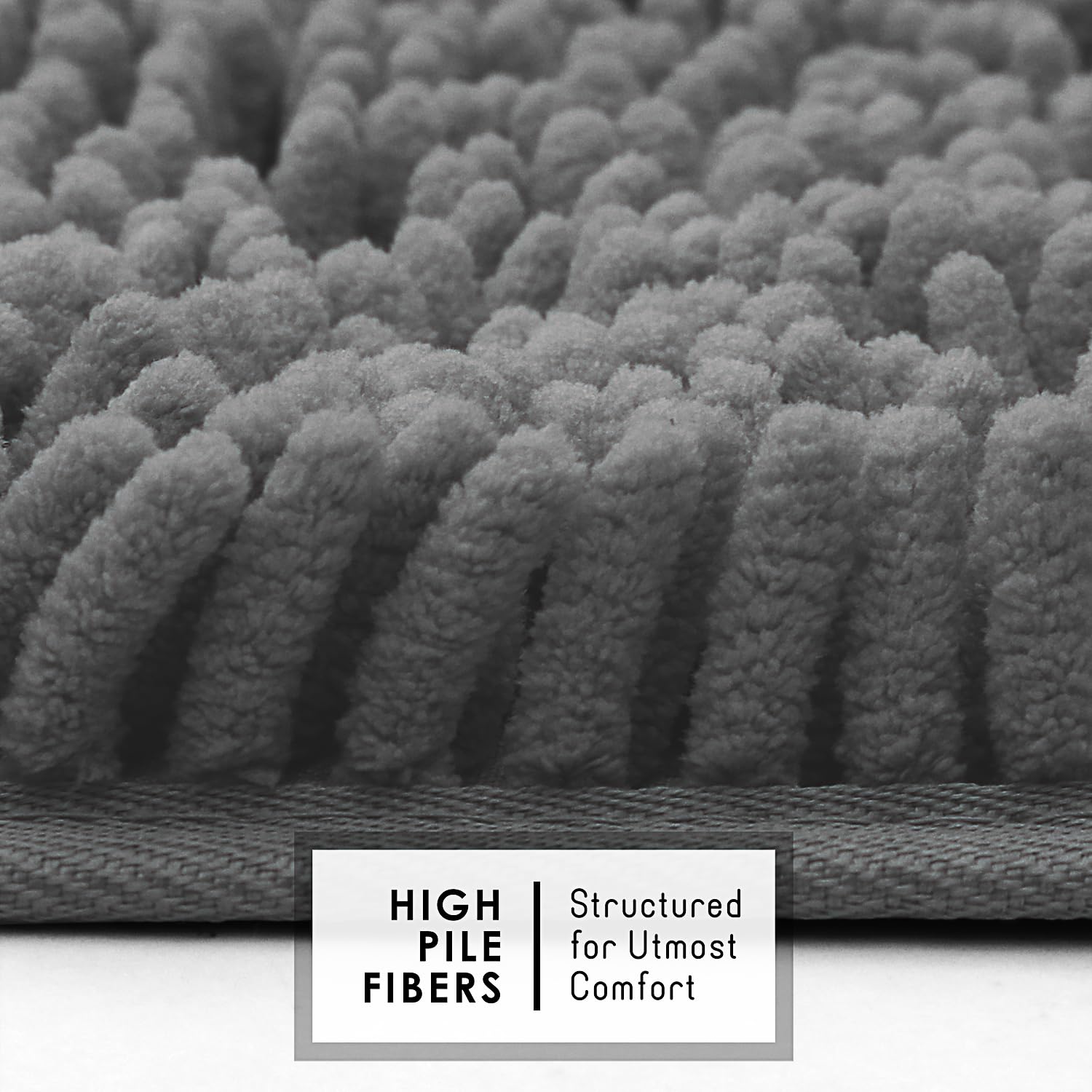 Hearth & Harbor Bathroom Rug Set, 2 Piece Chenille - Grey, Quick Dry, Non-Slip, Machine Washable - Bath Mat Size 17X24, 20X32 In