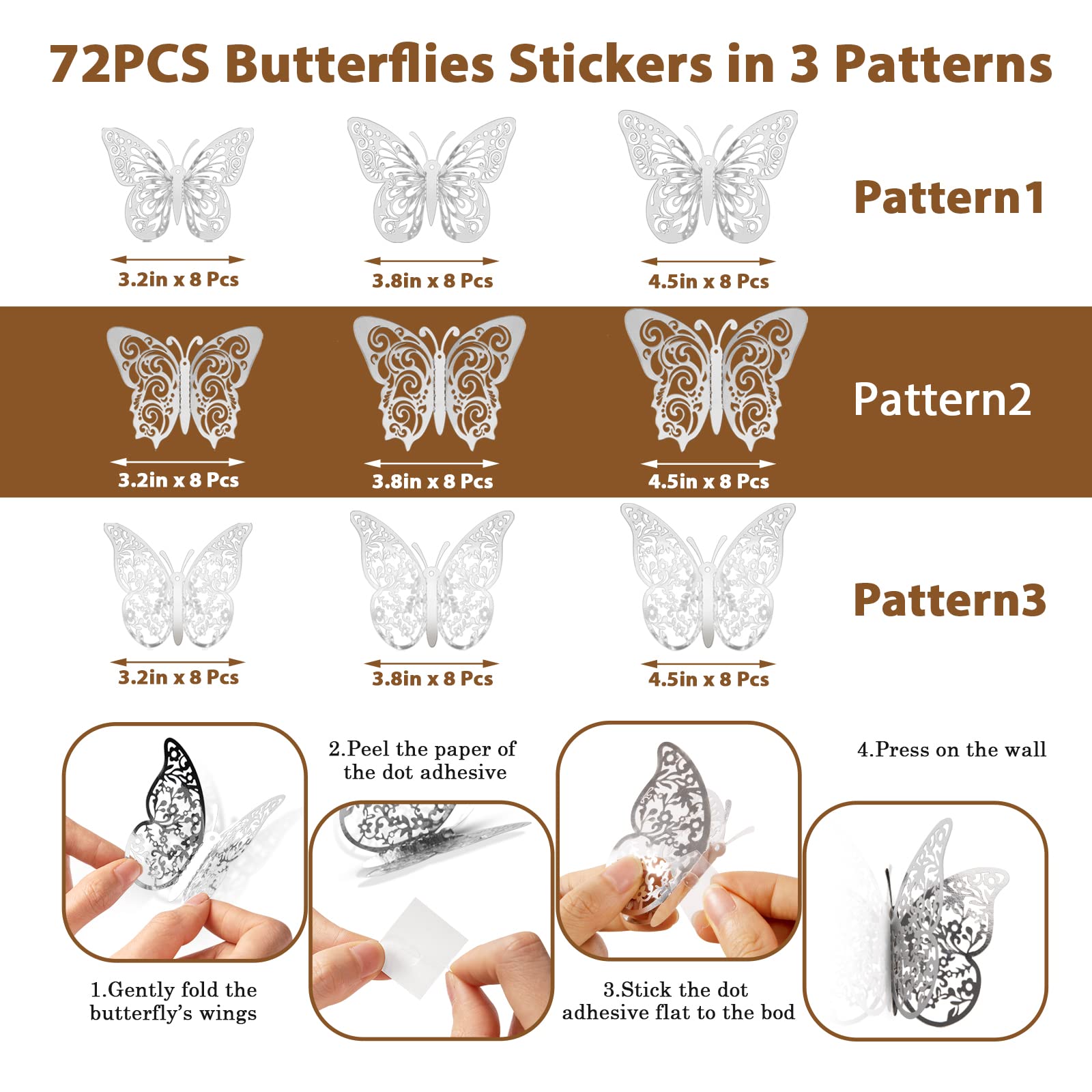 Crosize 72 Pcs Silver Butterfly Decorations  3 Sizes 4 Styles  3D Butterfly Wall Decor  Butterfly Party Decorations  Birthday Decorations  Butterflies for Crafts  Cake Decorating  Wall Stickers Room Decor for Baby Shower Girls Kids