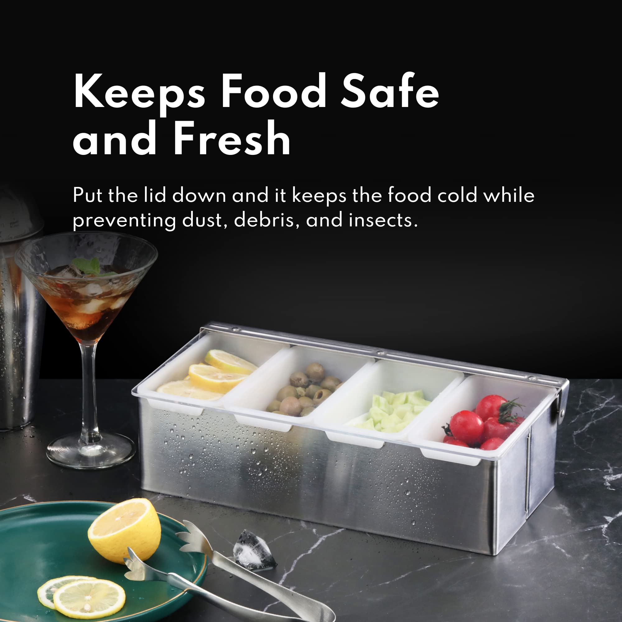 New Star Foodservice 48032 Stainless Steel Condiment Dispenser With 5 Compartments (No Ice Tray Included)